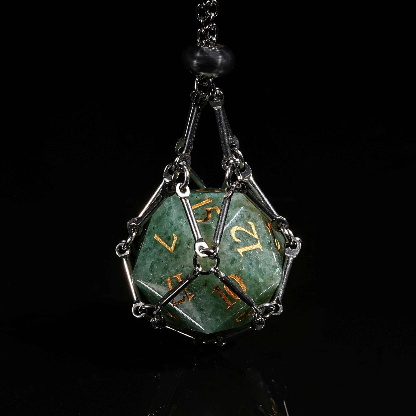 Green Dongling Gemstone D&D  D20 Dice + Gold Numbers | Bear Dice