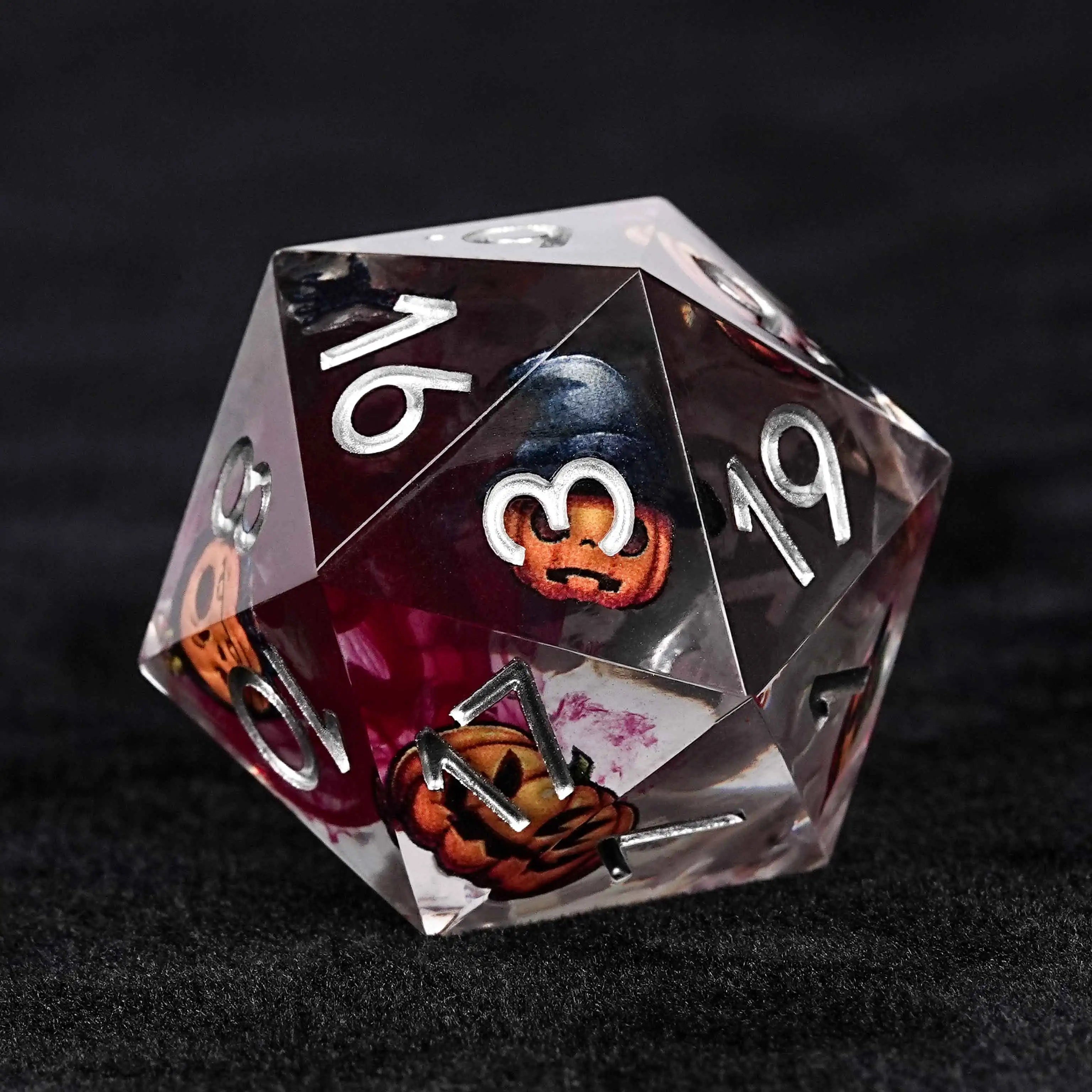 Halloween Pumpkin Monster Resin DND D20 Dice + Silver Font | Bear Dice