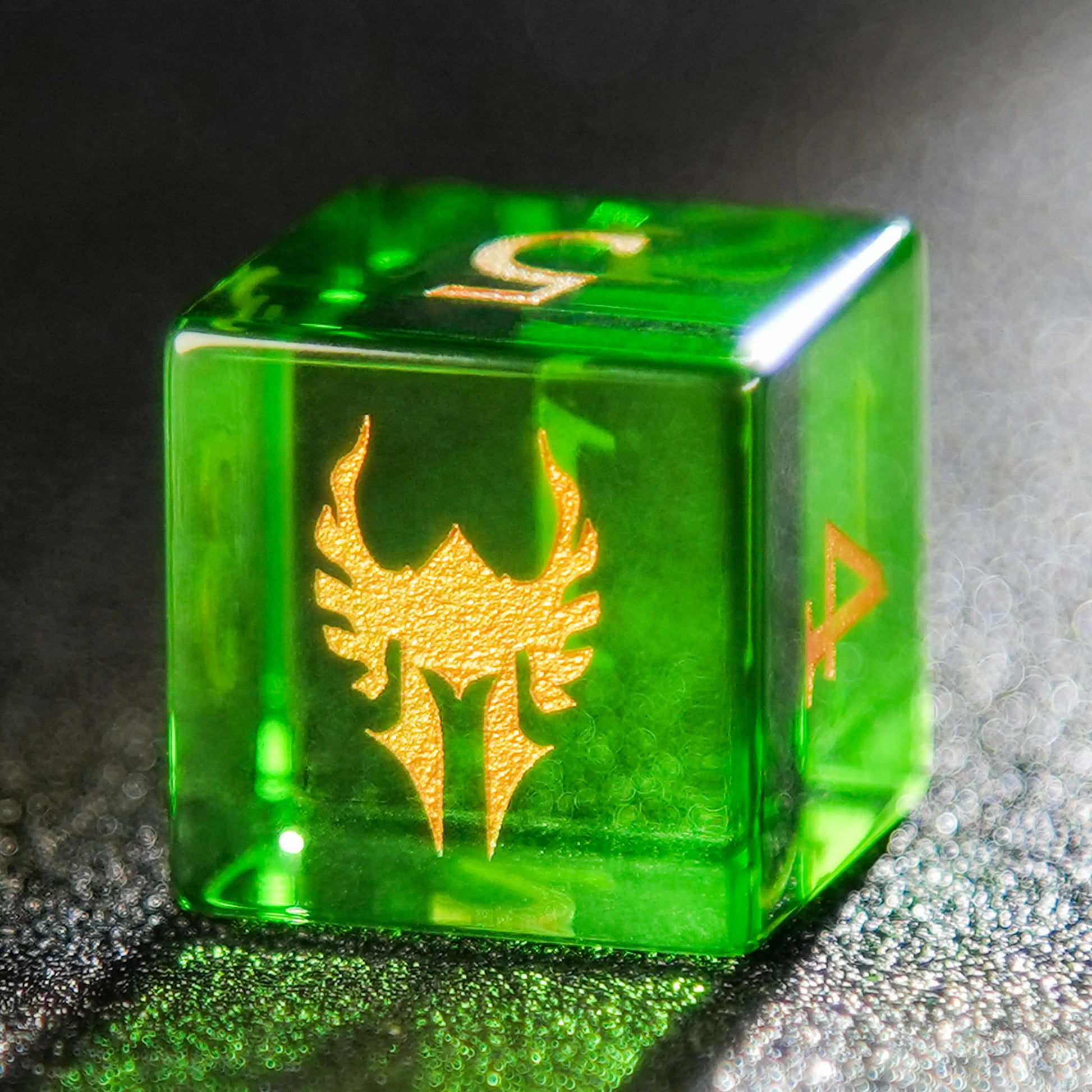 Green Dragon Shadow Natural Gemstone DND D6 Dice + Gold Numbers | Bear Dice