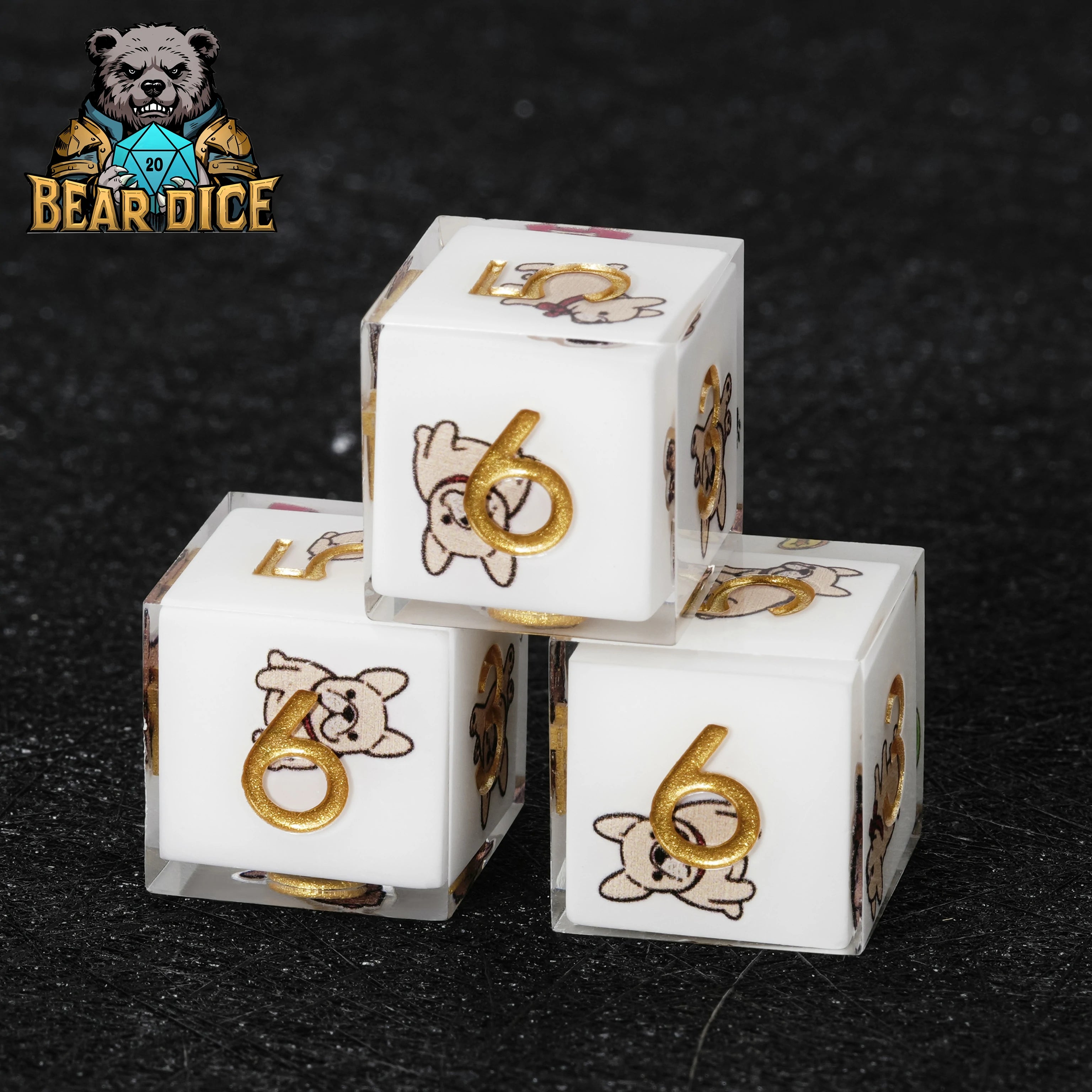 Bulldog White Resin D&D D6 Dice | Single Six-Sided Die