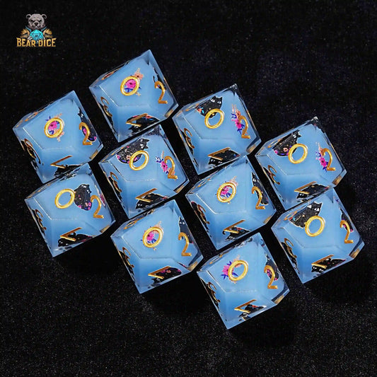 Charming Blue Resin 10D10 Dice with Adorable Cat | Bear Dice