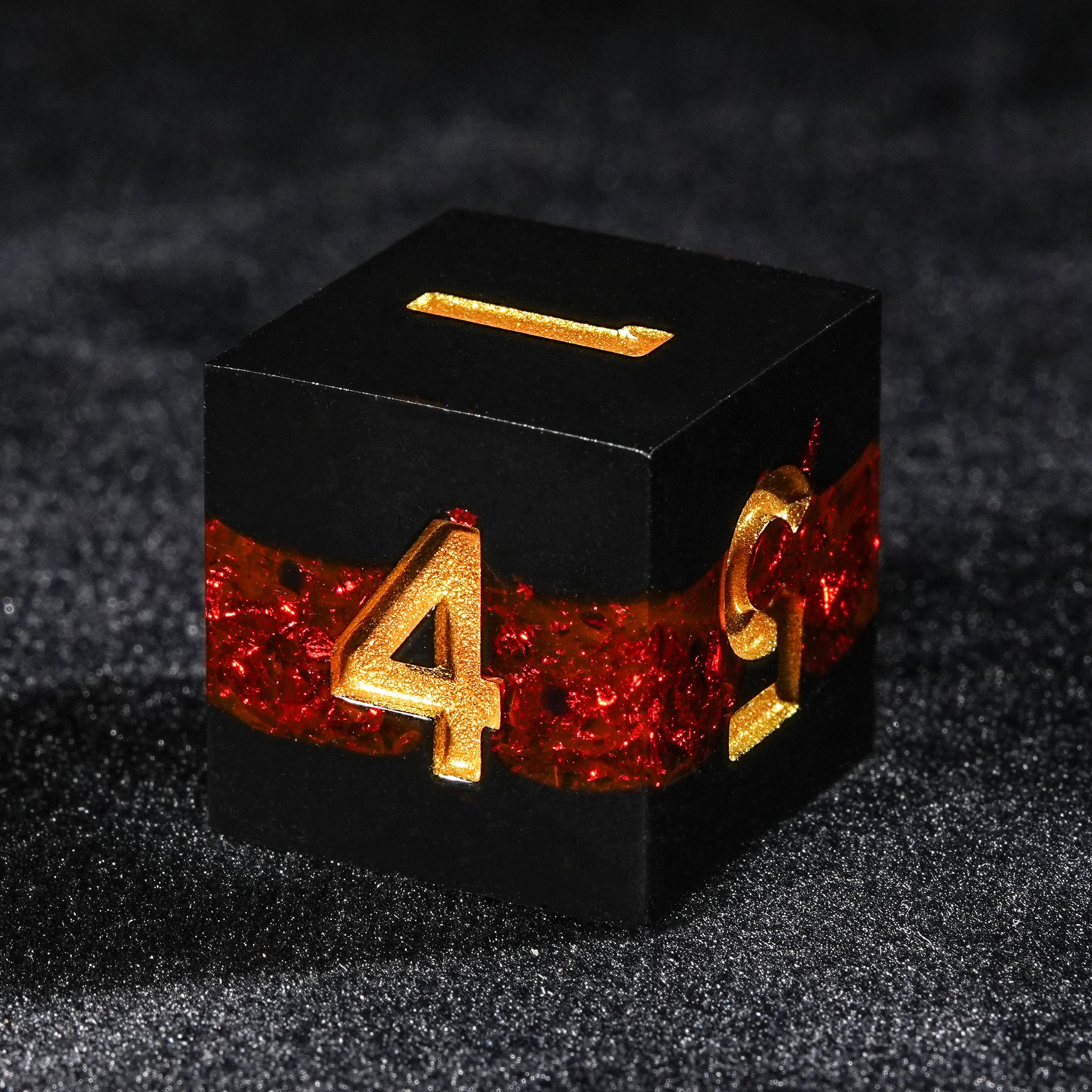 Red Flame River of Stars - Black Resin DND D4 Dice + Gold Font | Bear Dice