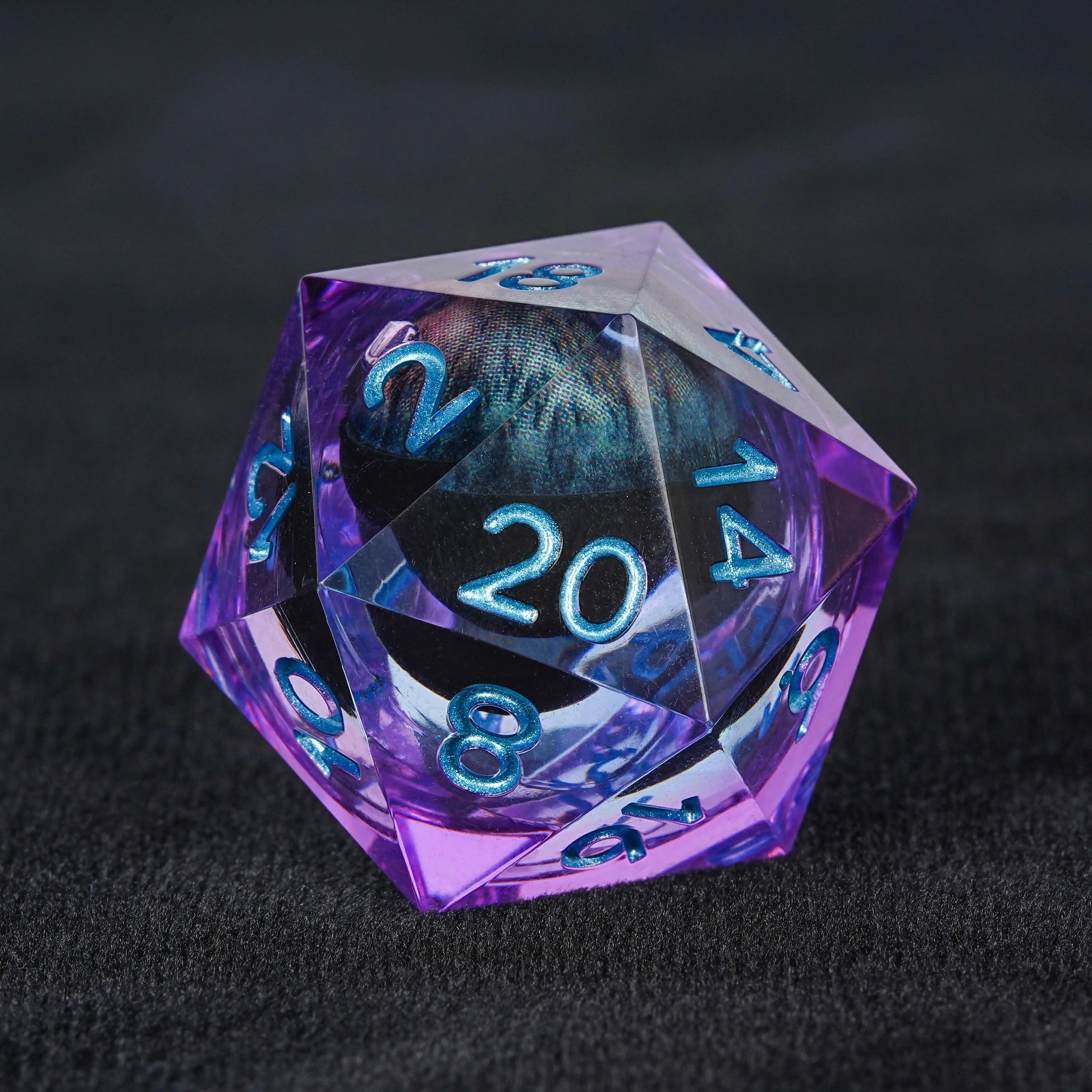 Purple Resin Dragon Eye DND D20 Dice + Blue Font | Bear Dice