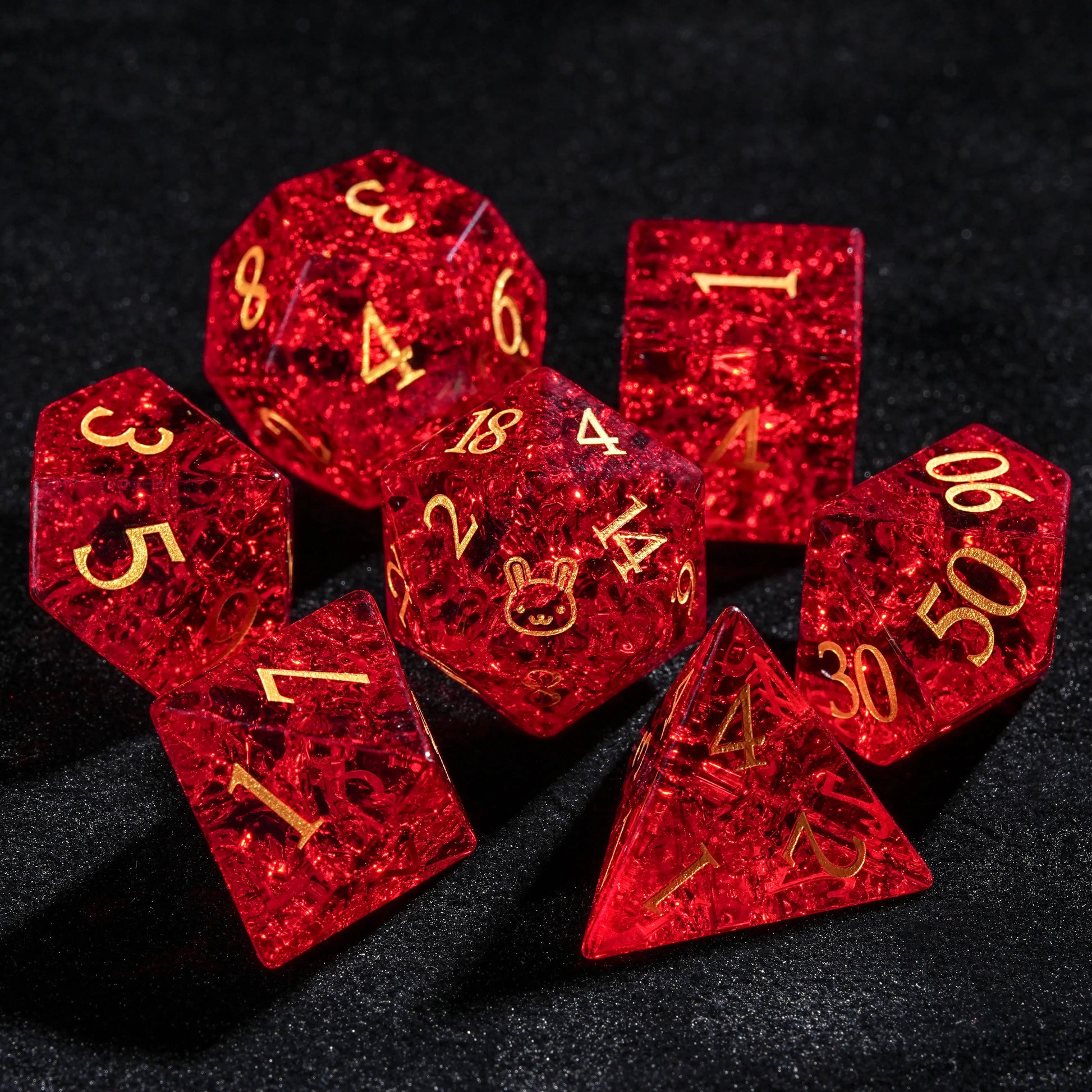 Bunny Pattern Glass Gemstone D&D Dice Set Easter Must Have Red Dice | Bear Dice