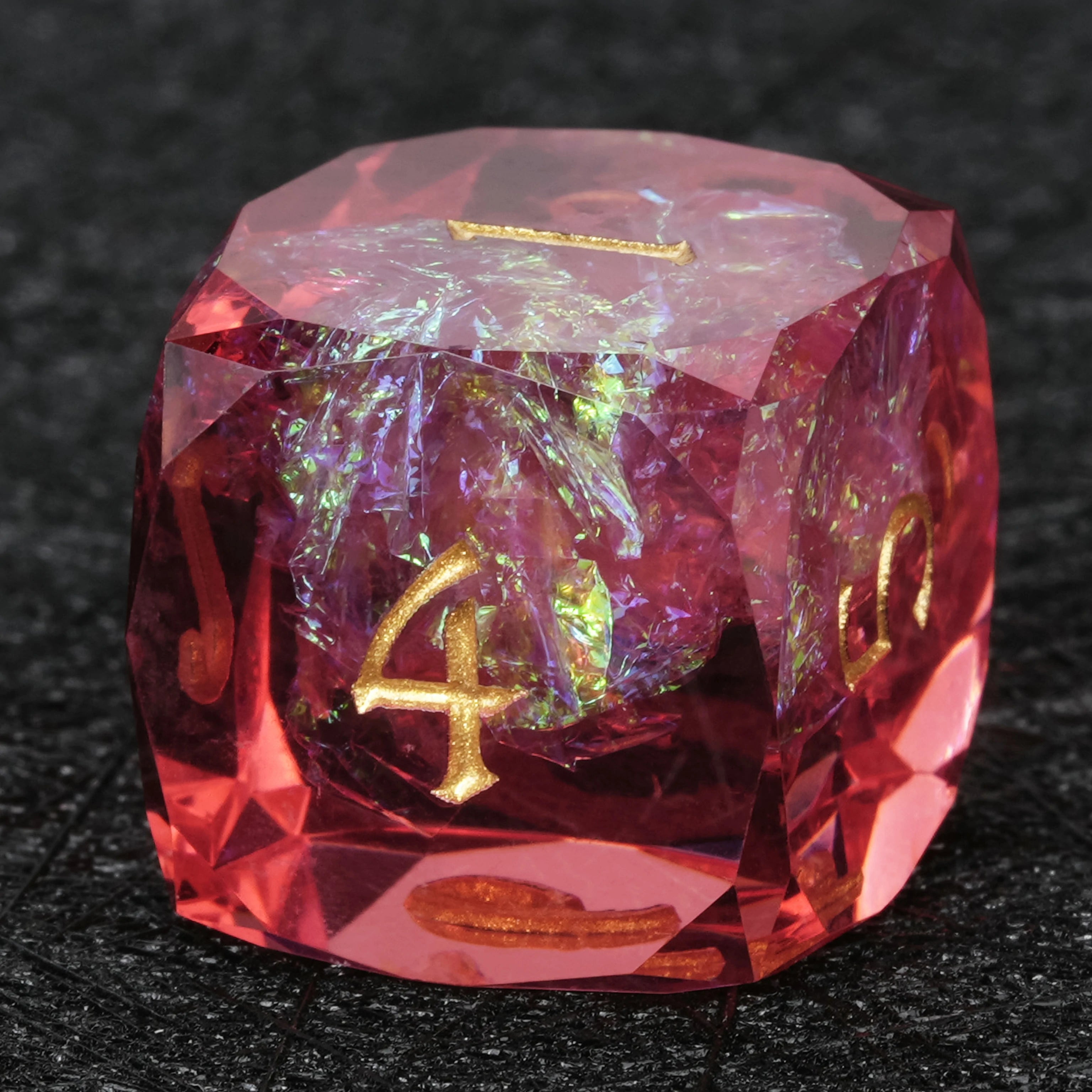 Red Resin DND Dice Set with Iridescent Foil – 7-Piece Handmade RPG Dice