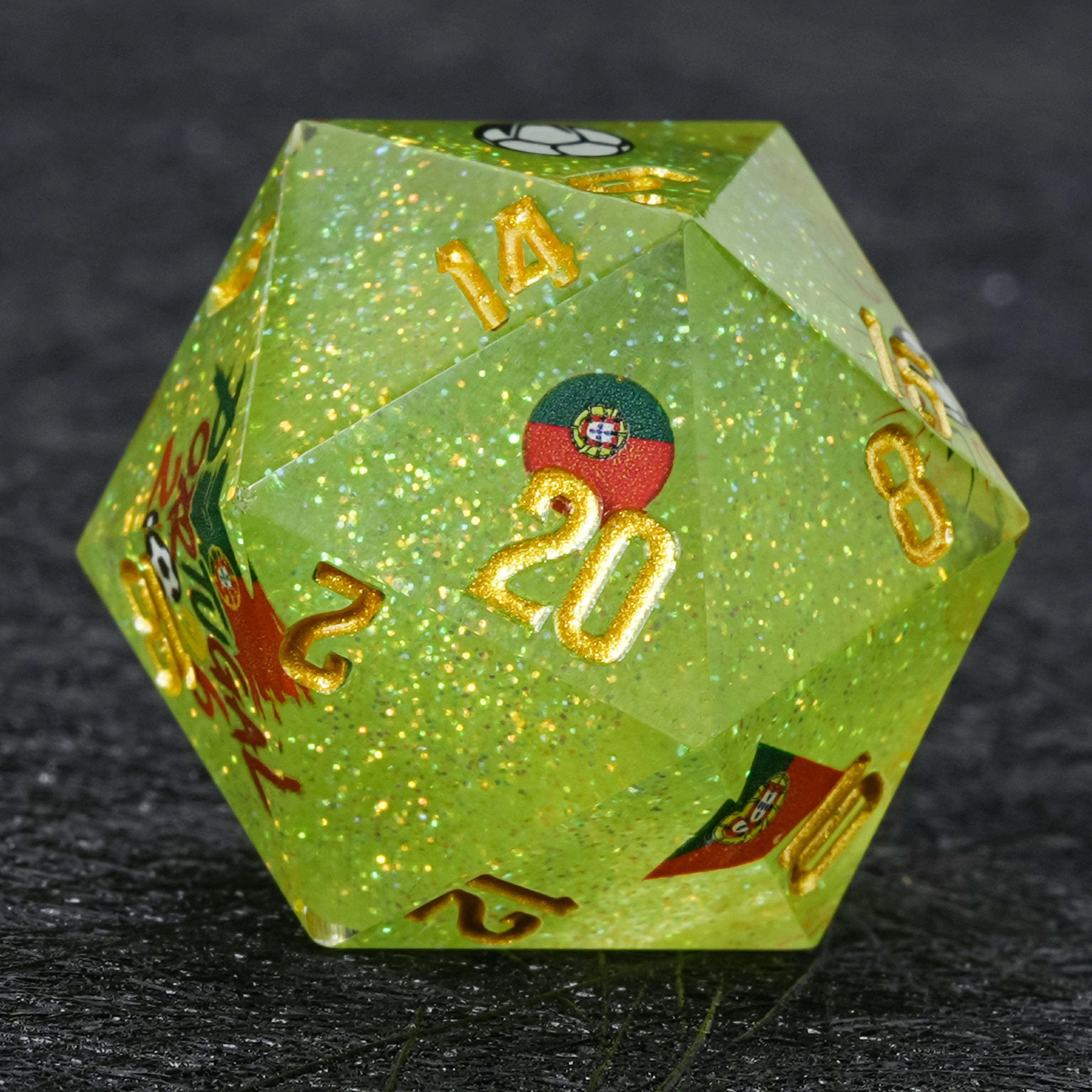 Portugal Soccer DND Dice Set – World Cup Green Glitter Resin Polyhedral Dice