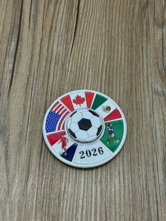 Magnetic Metal Refrigerator Magnet — Rotating, Colorful 2026 World Cup Soccer Ball