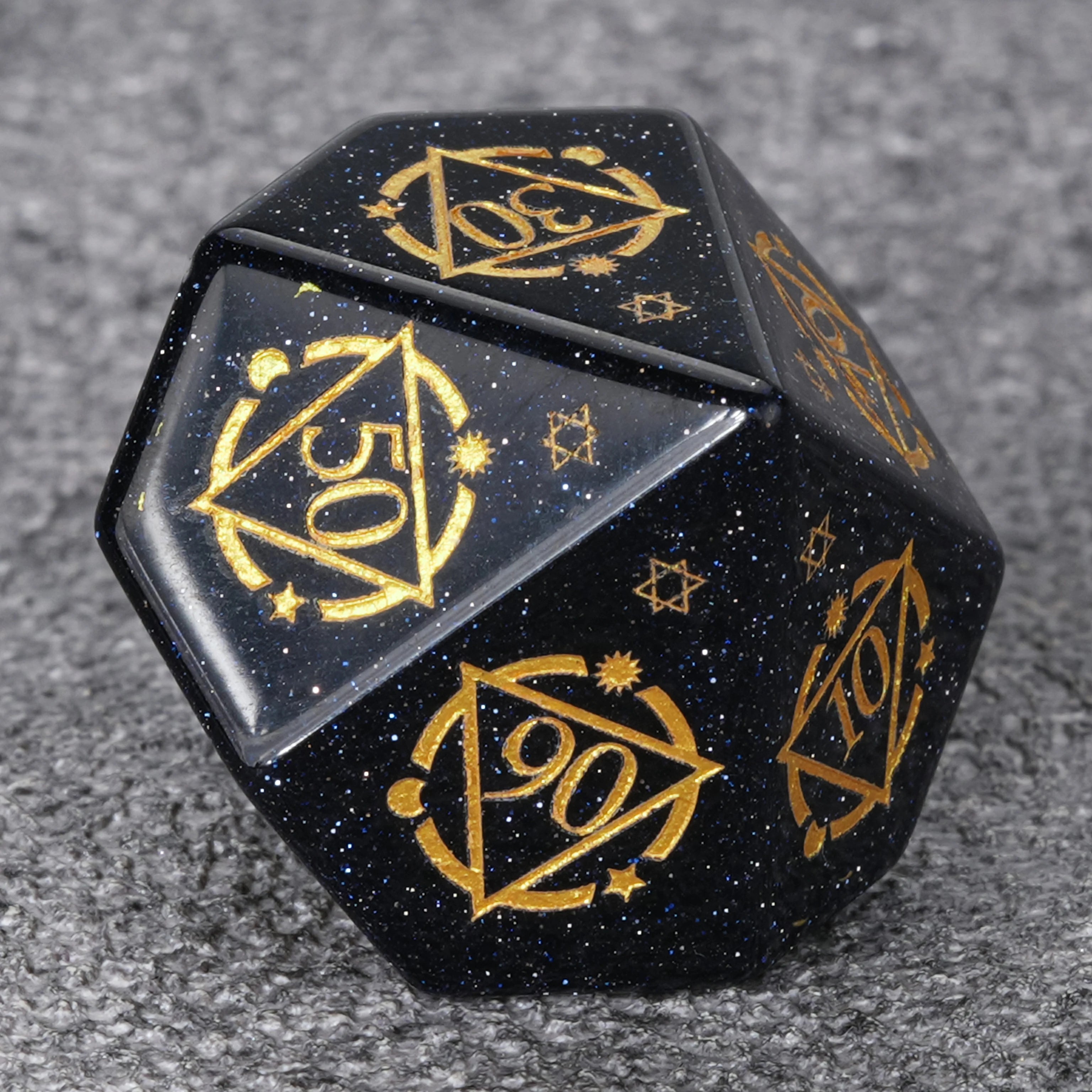 Blue Goldstone Dice Set with Golden Magic Triangle & Star Array