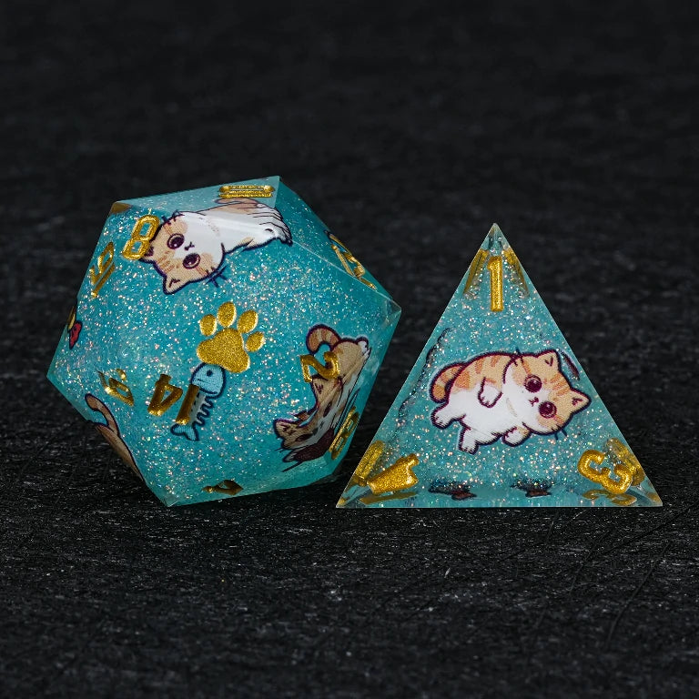 Kickstarter Dice — Exotic Shorthair Polyhedral DND Resin Dice Set