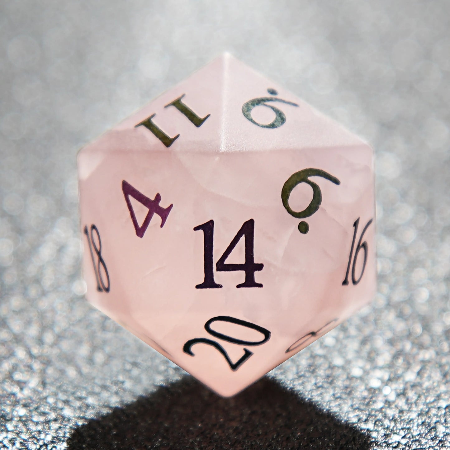 Pink Frosted Crystal Stone DND 20 Sided Dice + Colorful Font | Bear Dice