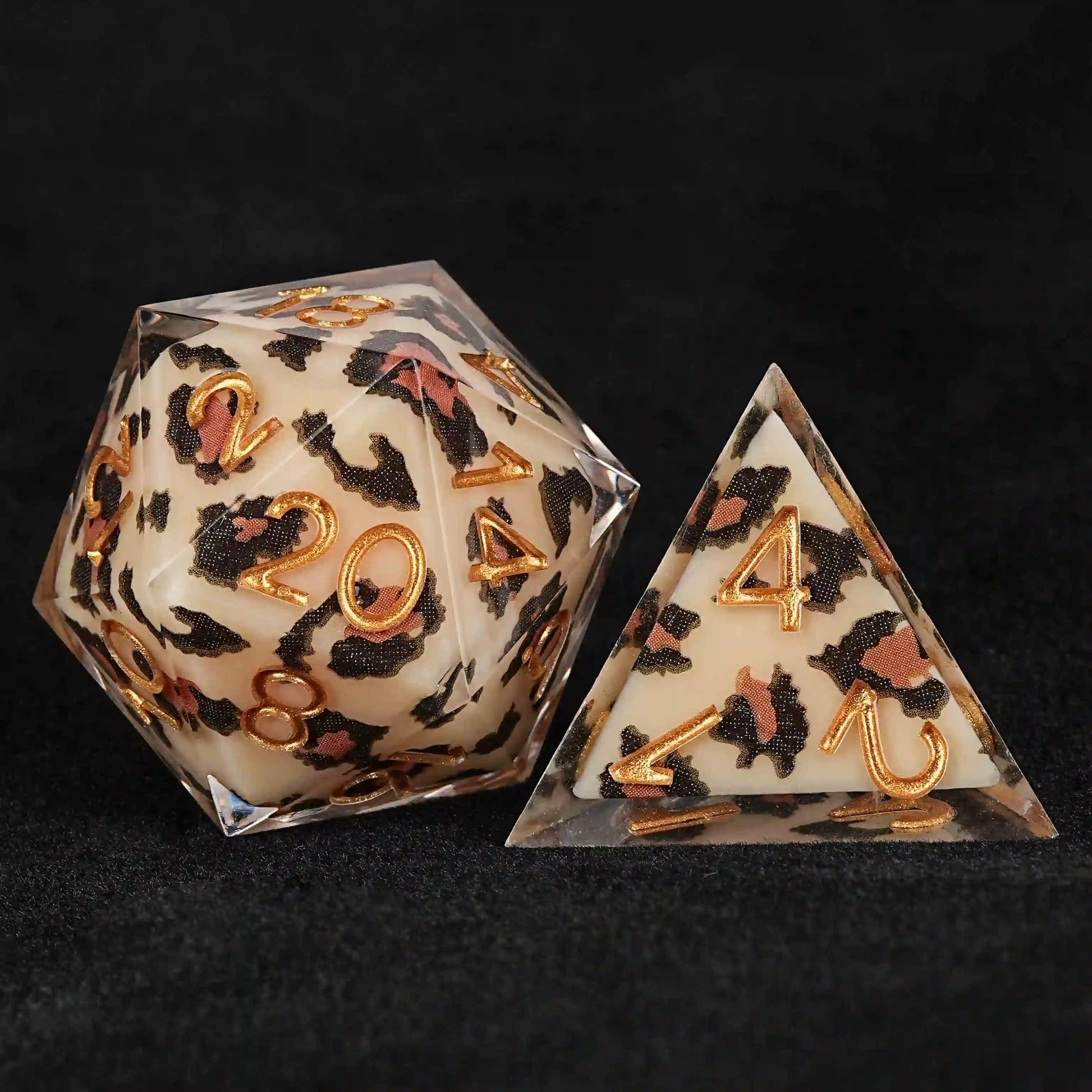 Leopard Print Seduction Fashion D&D Resin D20 Dice  + D4 Dice | Bear Dice