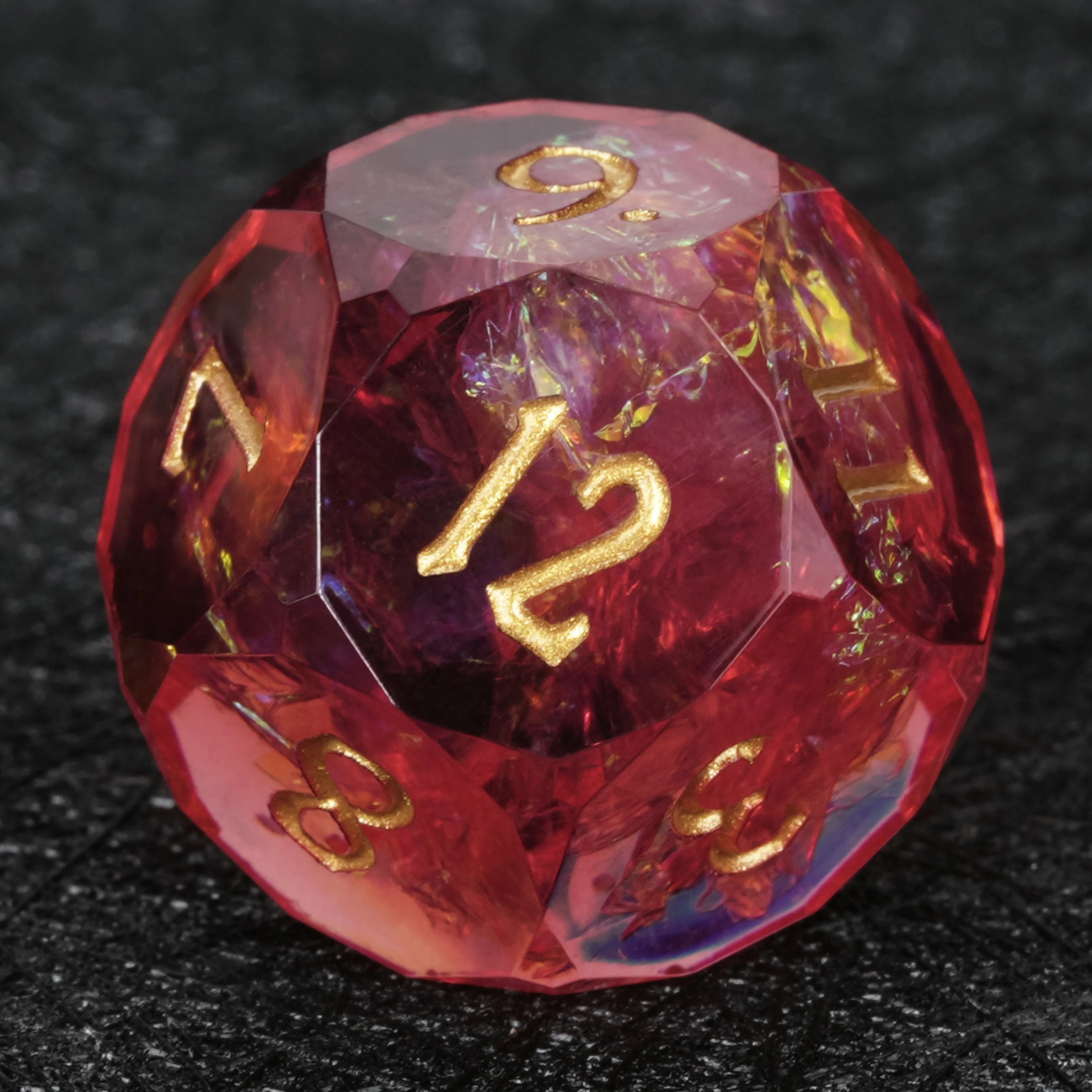 Red Resin DND Dice Set with Iridescent Foil – 7-Piece Handmade RPG Dice