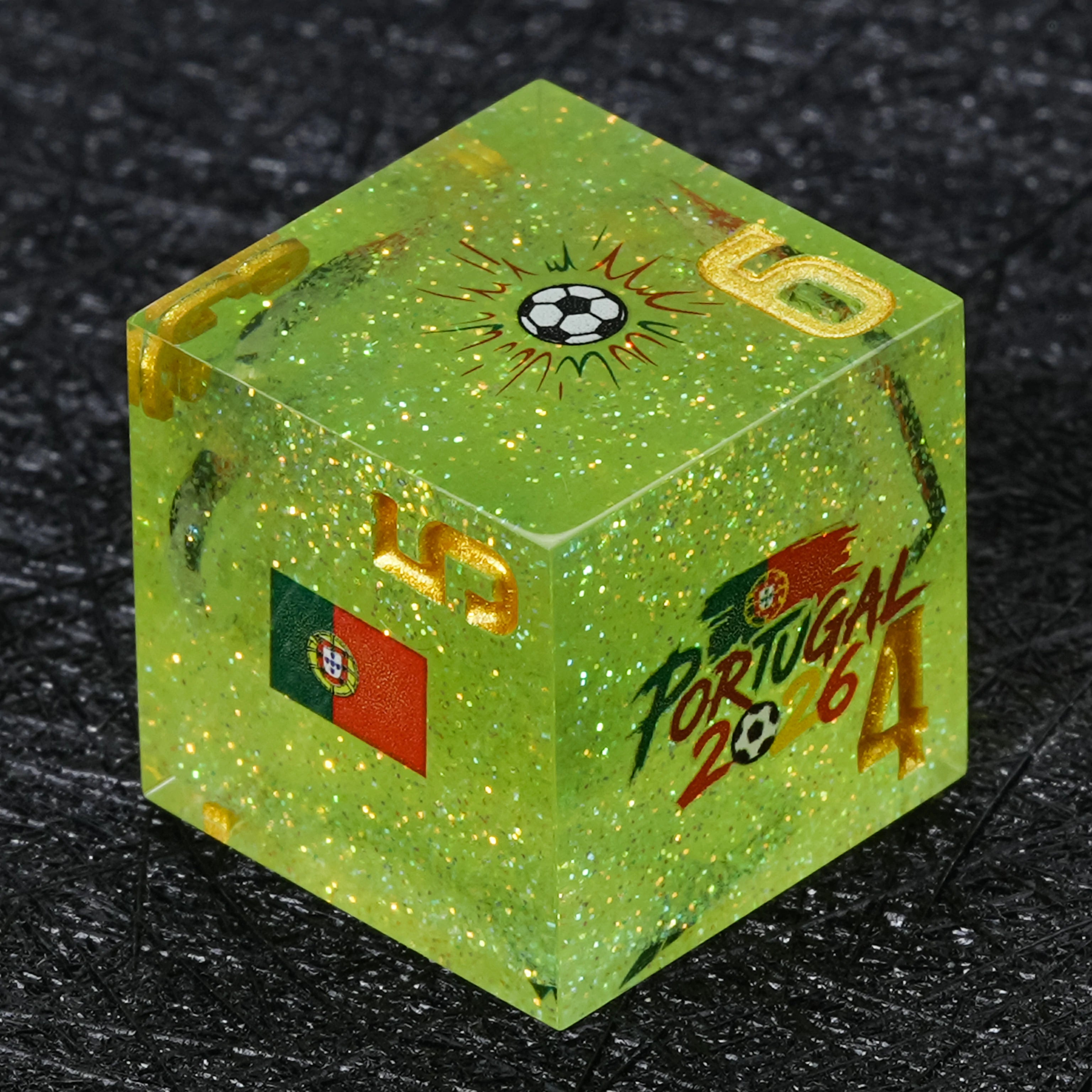 Portugal Soccer DND Dice Set – World Cup Green Glitter Resin Polyhedral Dice