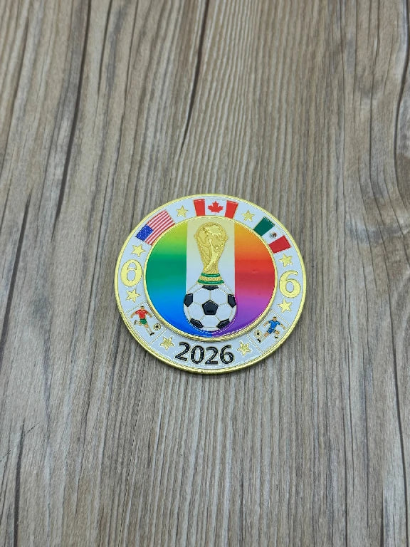 Magnetic Metal Refrigerator Magnet — Rotating, Colorful 2026 World Cup Soccer Ball