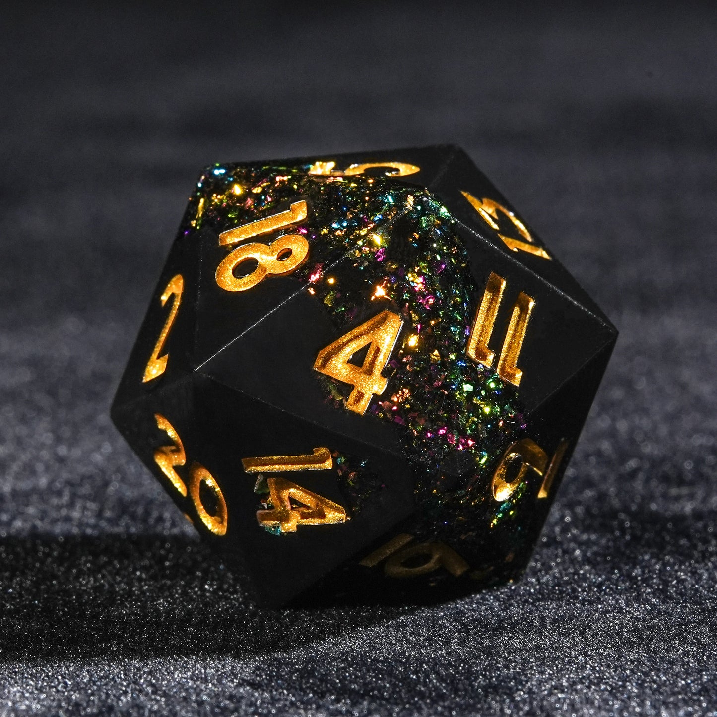 Tri-Color Gold Vein - Black resin dnd d20 dice + gold lettering | Bear Dice