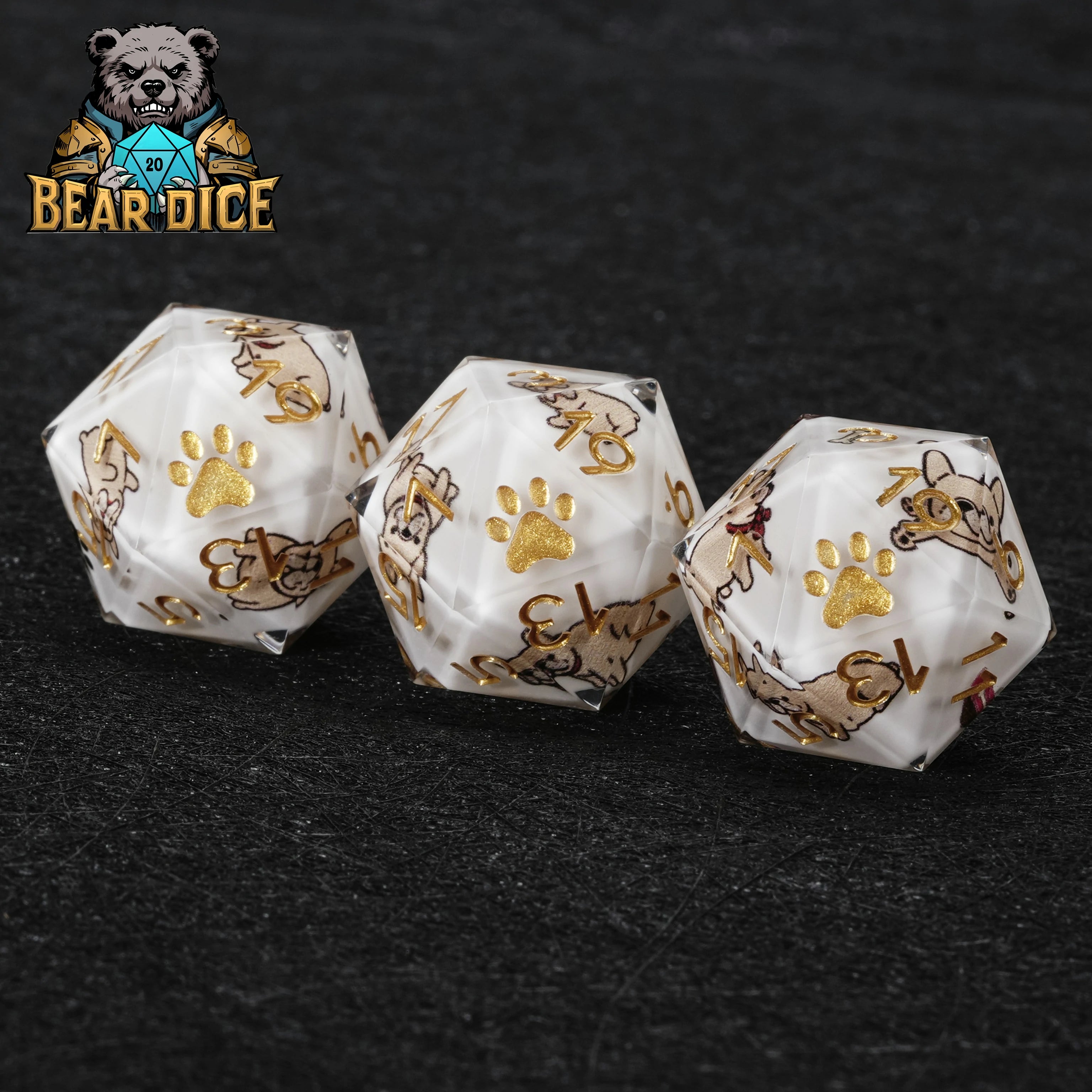 Bulldog White Resin D20 Dice – D&D RPG Polyhedral Die