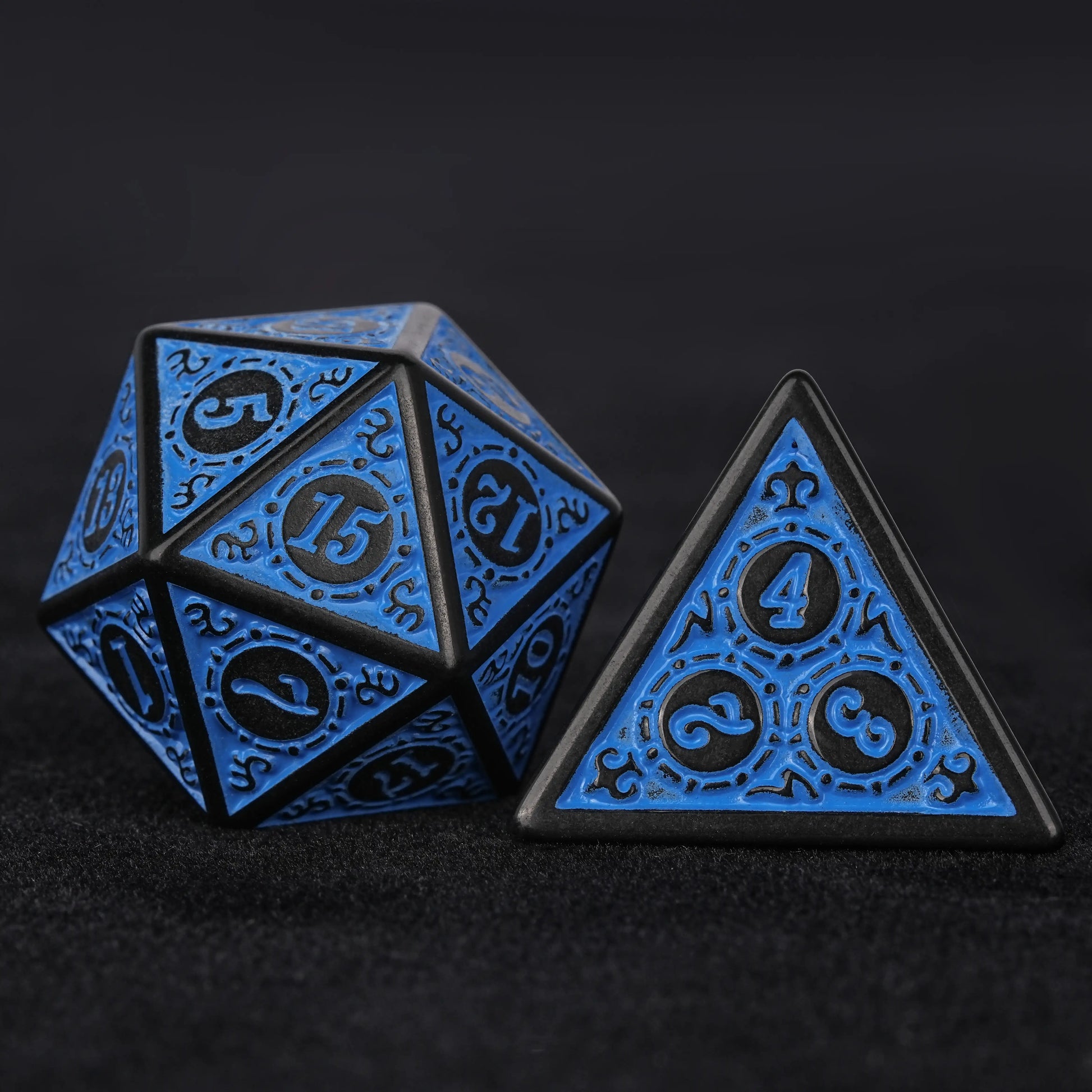 Blue patterned acrylic DND D20 dice amd D4 dice | Bear Dice