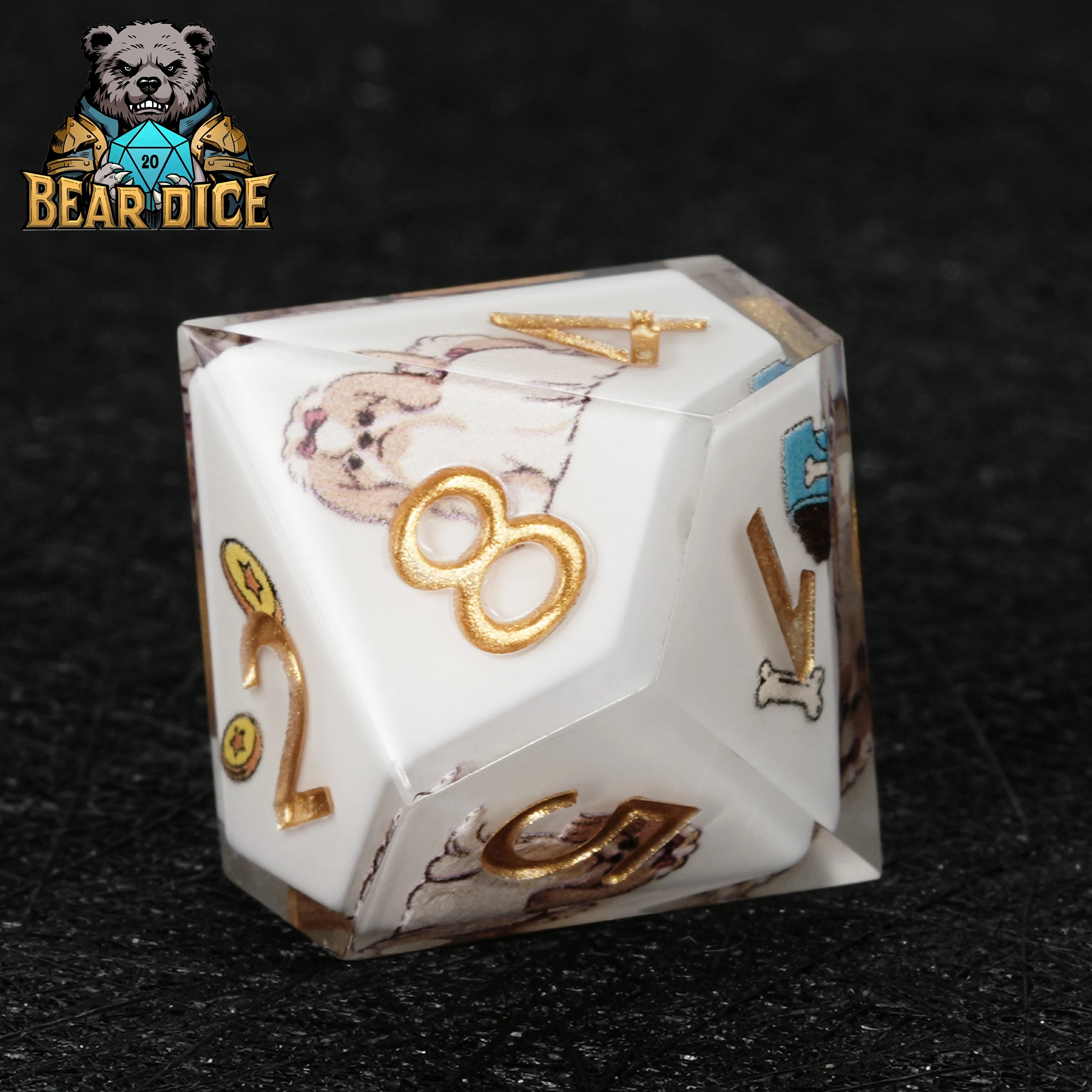 White Resin Shih Tzu DND D10 Dice Set – Adorable RPG Dice for Tabletop Games
