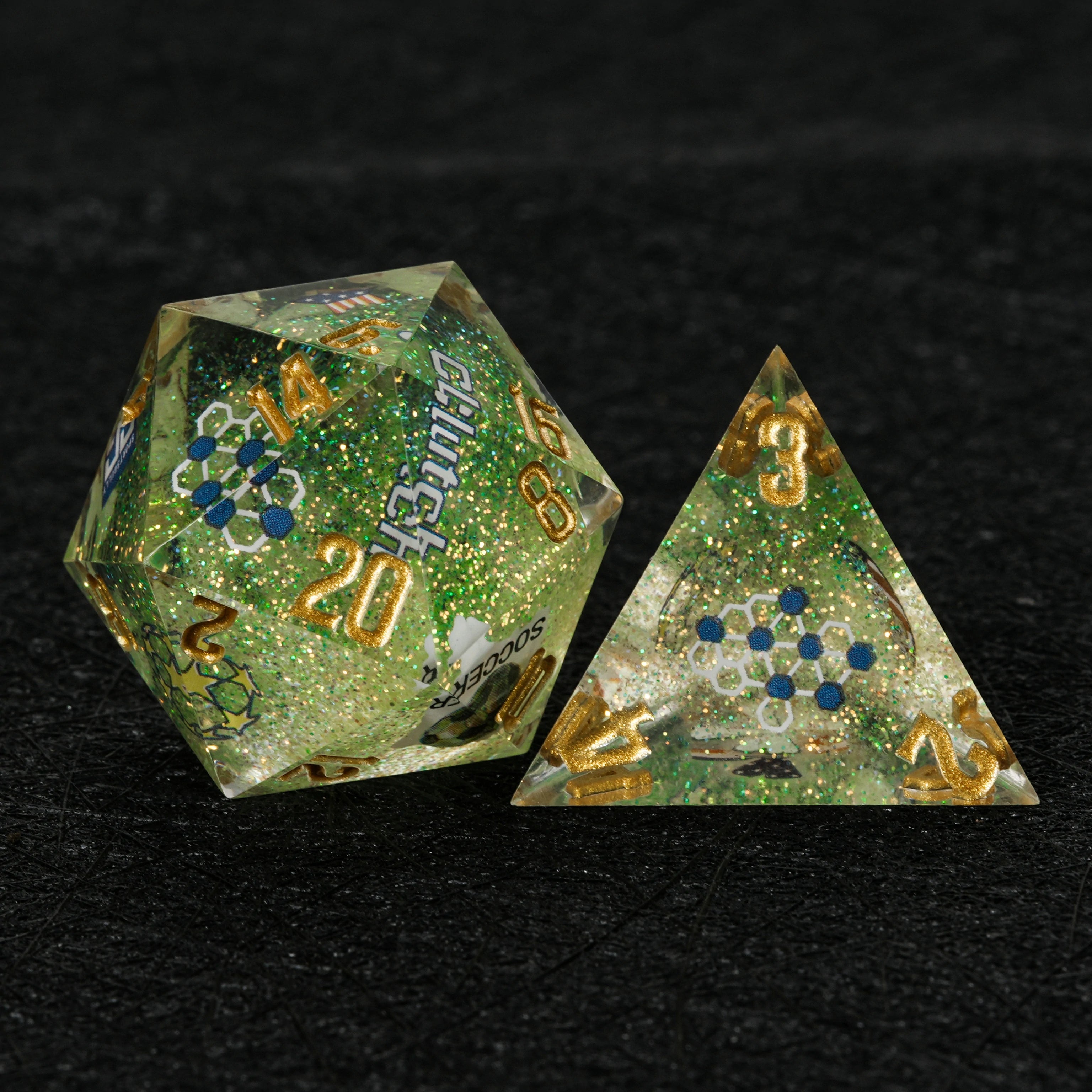 World Cup USA Soccer DND Dice Set – Green Glitter Resin 7-Piece RPG Dice