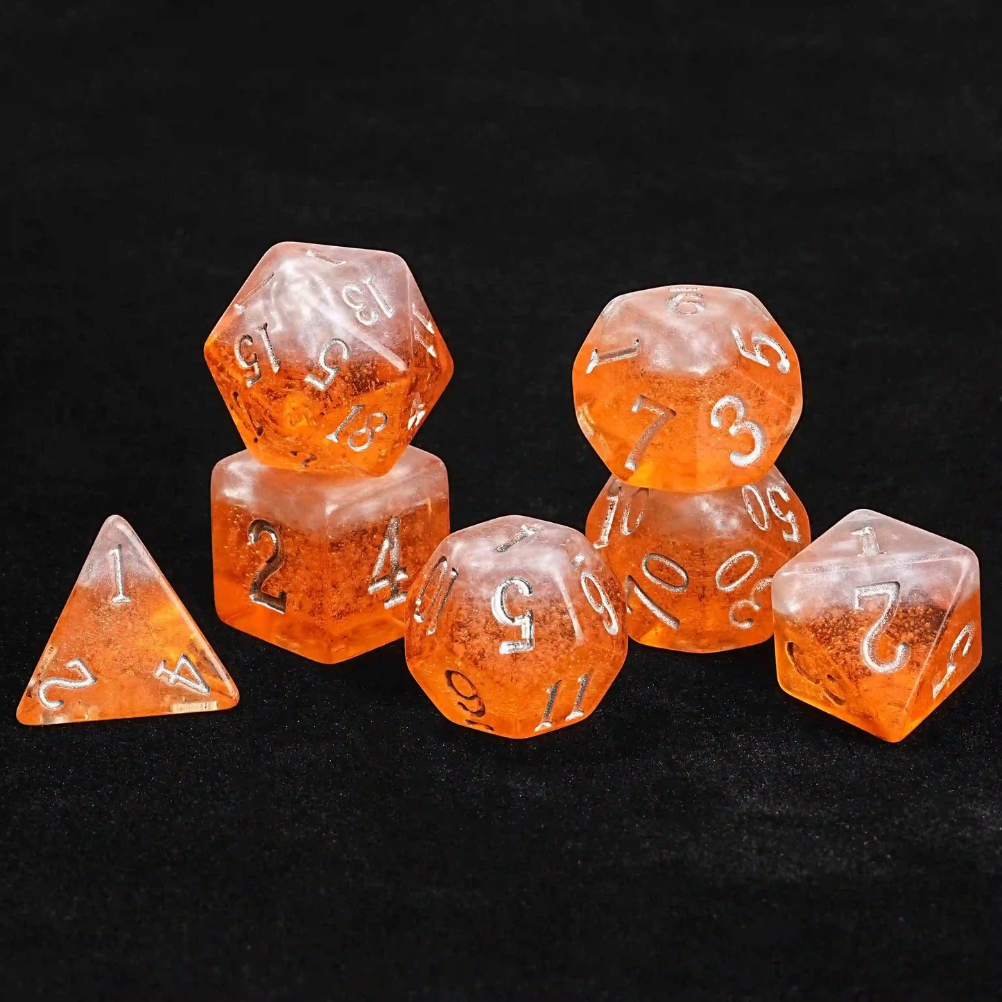 Amber Ale Beer Liquid Core Resin DND Dice Set + Silver Font | Bear Dice