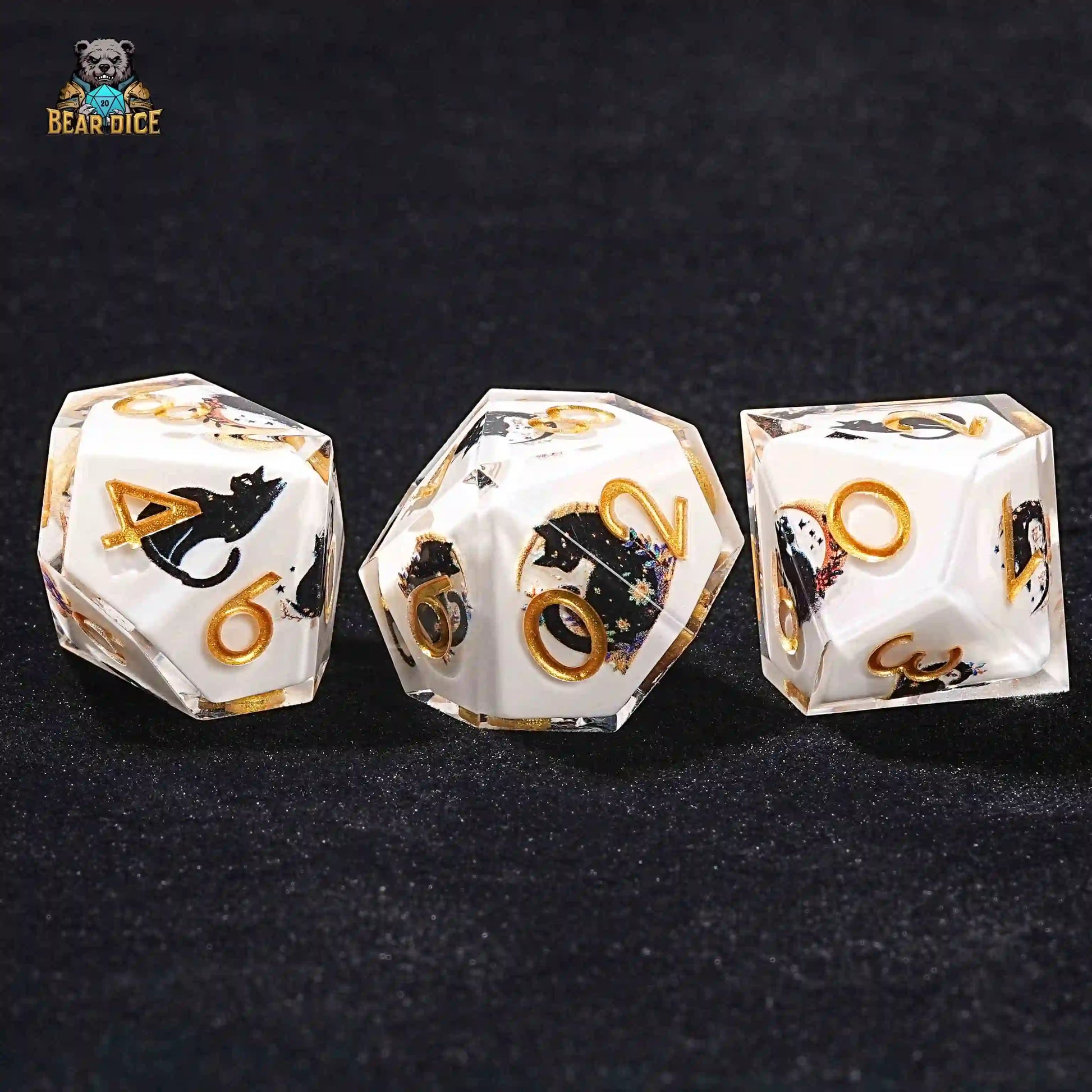 3D10 Cat Themed Solid Resin Dice - Wizard of the Moon | Bear Dice