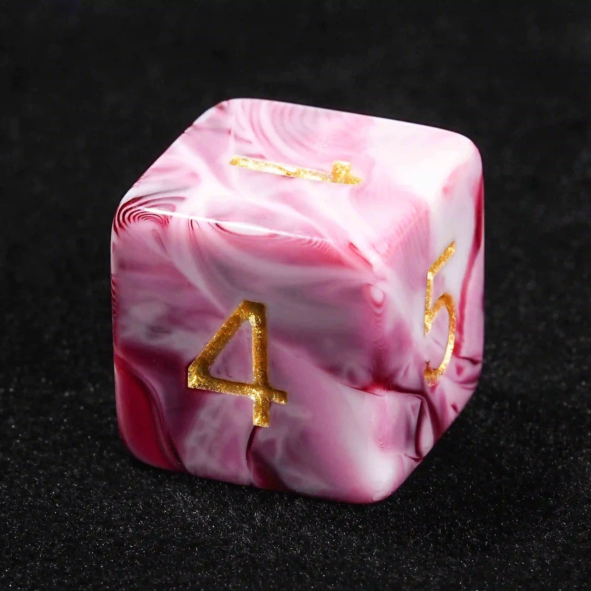 Pink marble texture acrylic DND D6 dice + gold number | Bear Dice