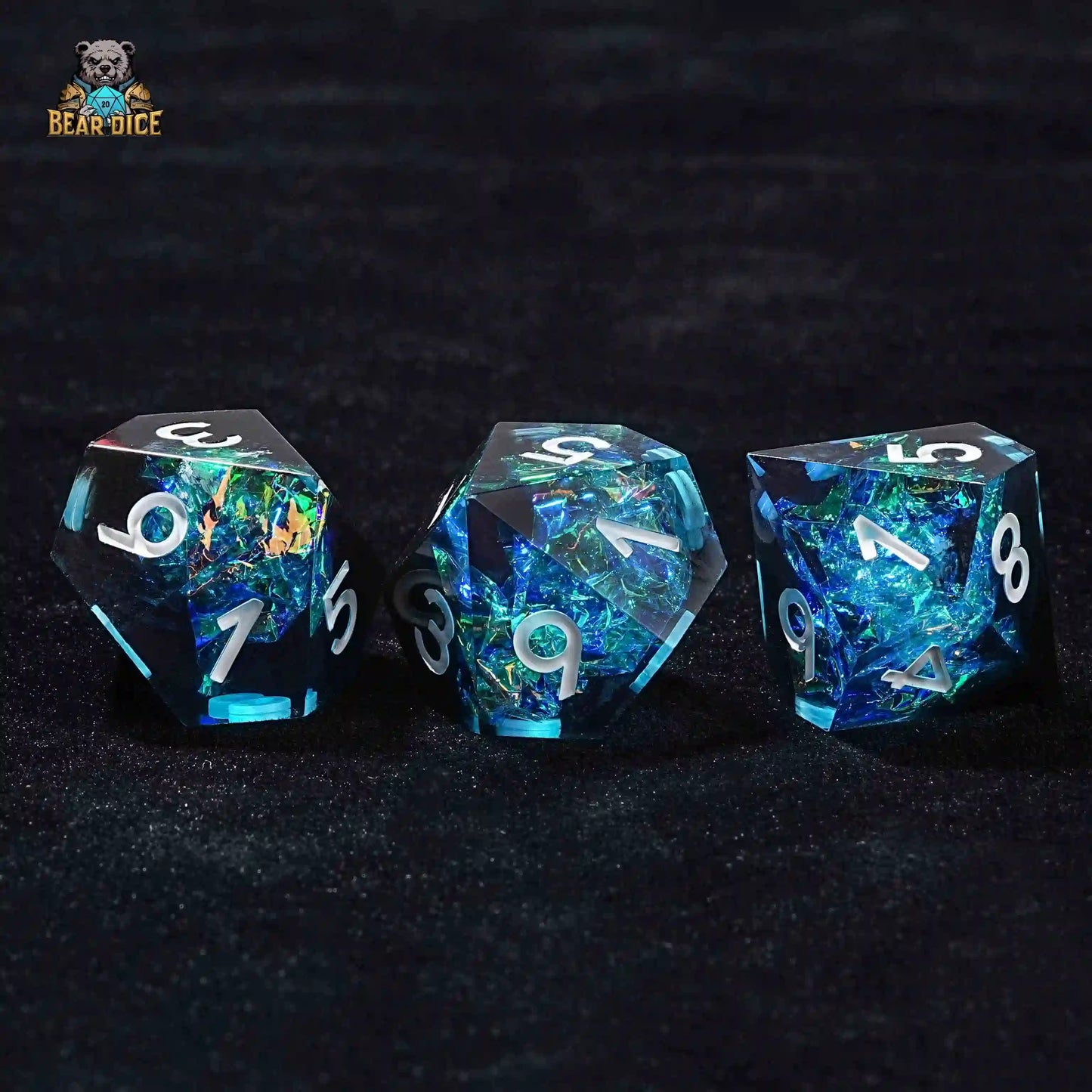 3D10 Phantom Blue Black Solid Resin Dice | Bear Dice