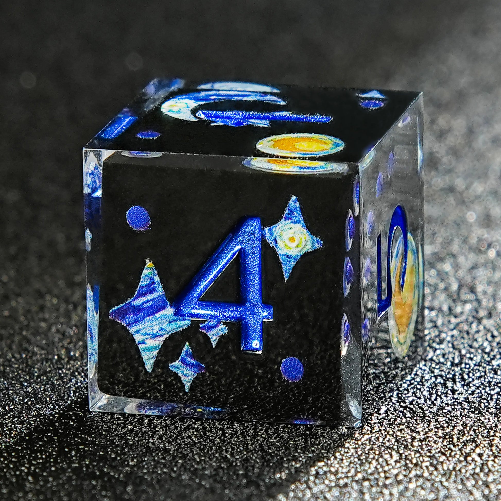 Van Gogh Dark Blue Resin DND D6 Dice  + Blue Font | Bear Dice