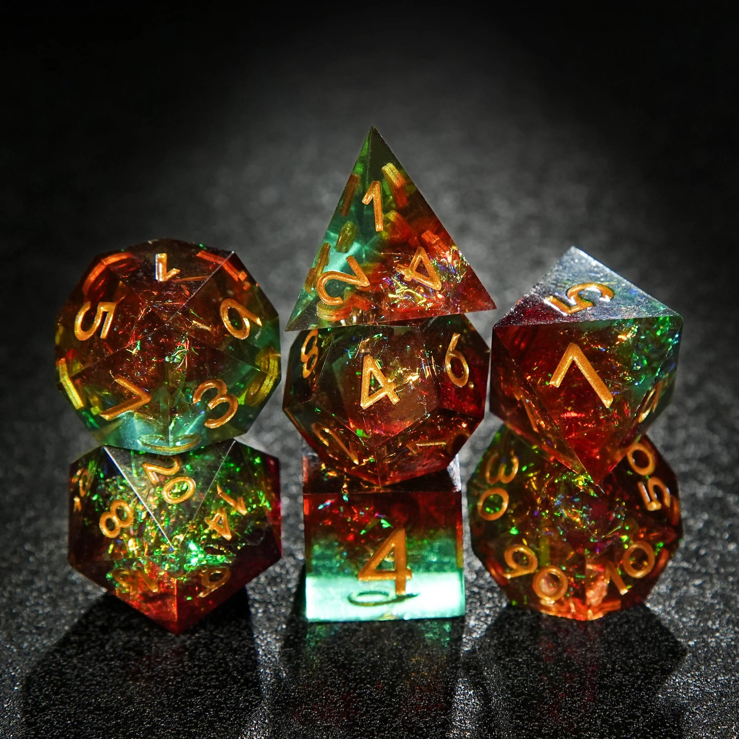 Brown Green Resin DND Dice Set + Gold Font | Bear Dice