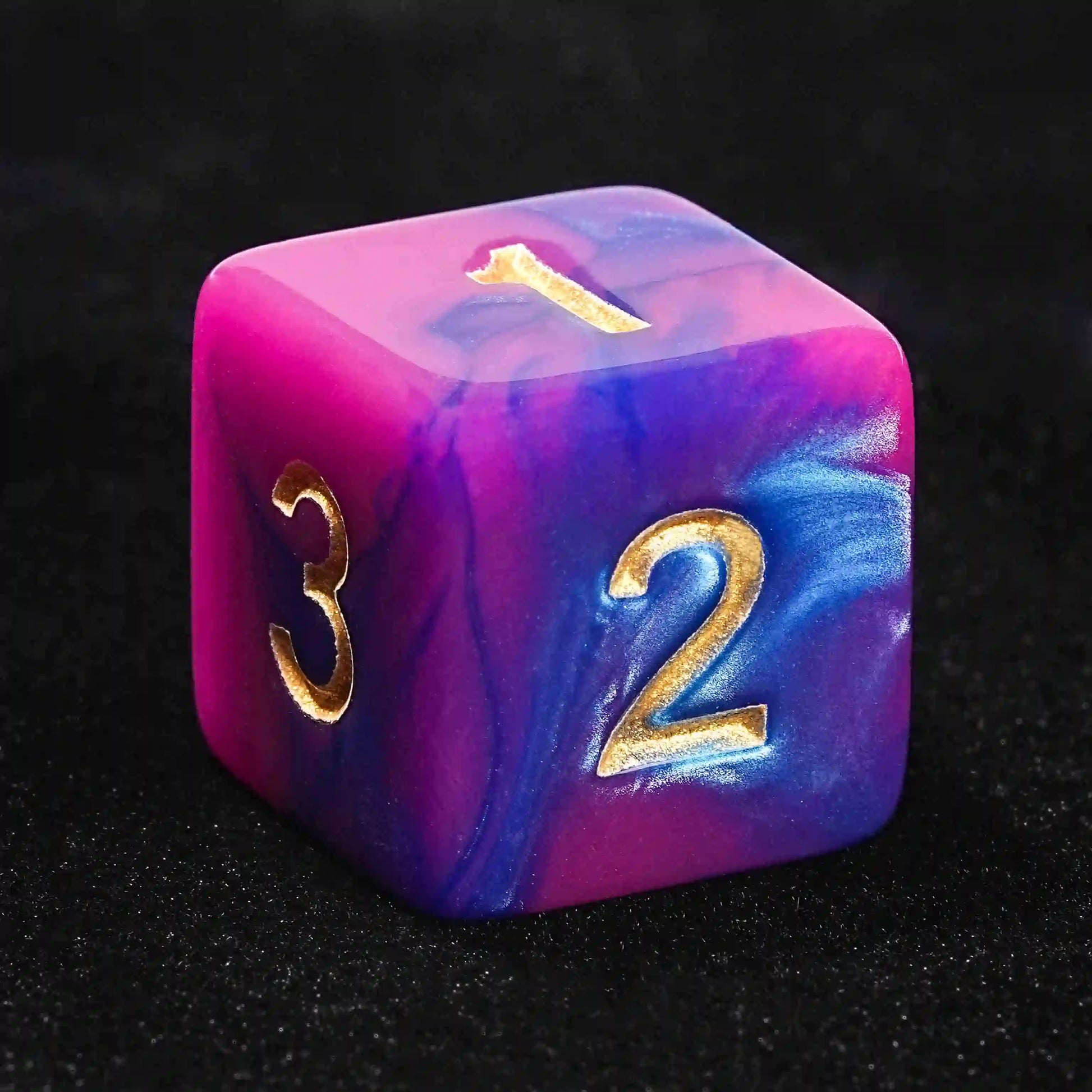 Pink and Purple Gradient Acrylic DND D 6 Dice + Gold number