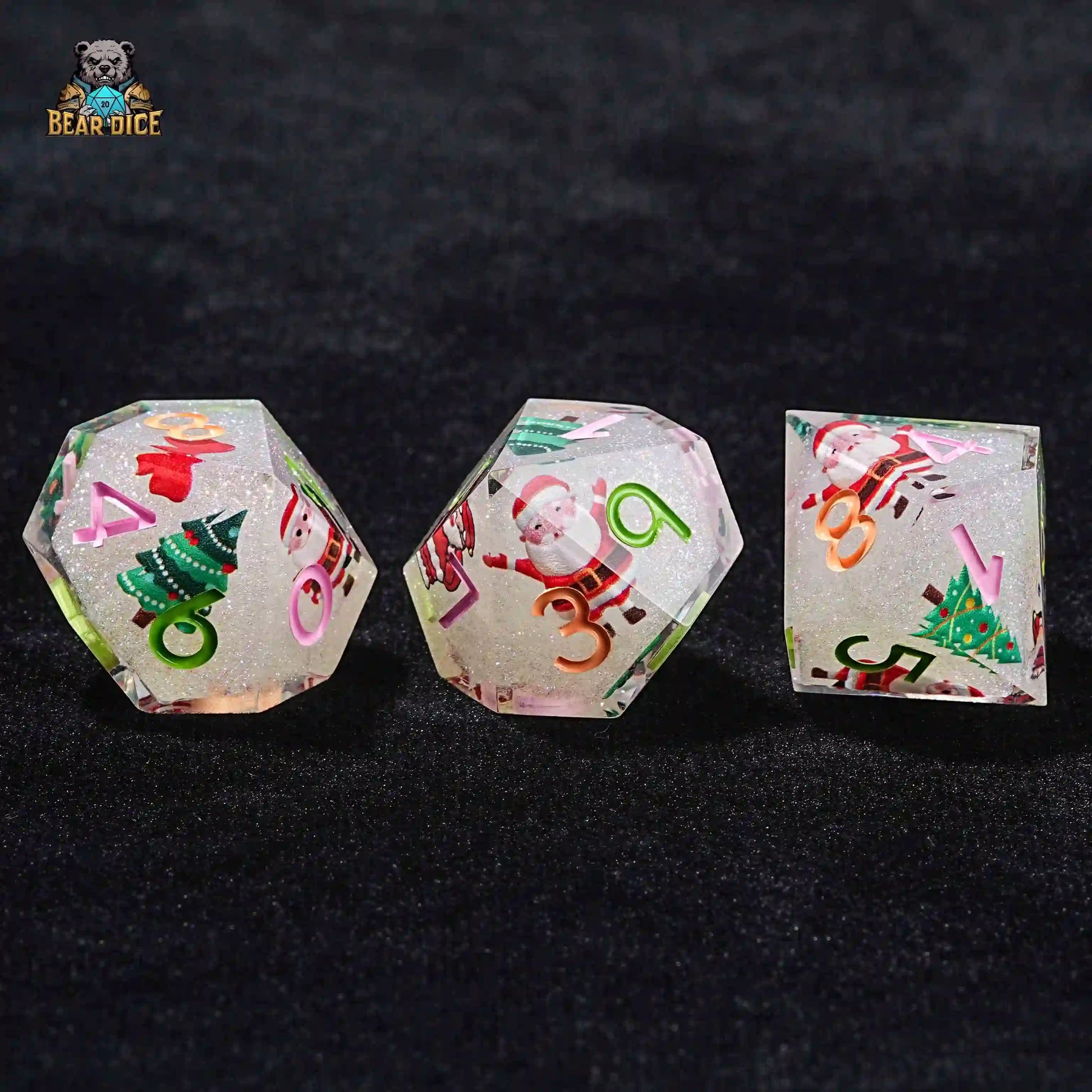 Sparkling and charming Christmas theme 3D10 resin Dice | Bear Dice