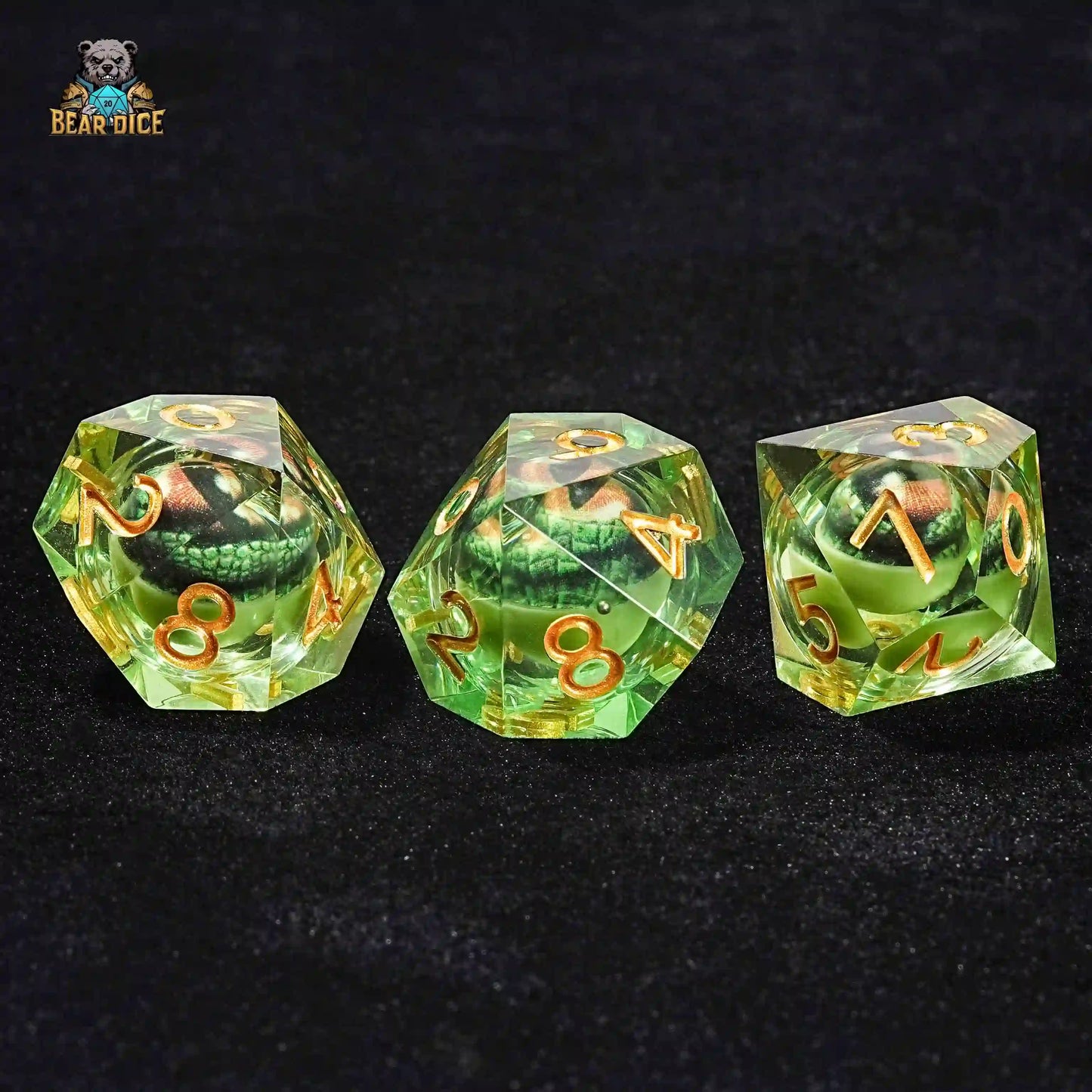 Green Transparent 3D10 Resin Dice - Unravel the Mystery of Crocodile Eyes | Bear Dice