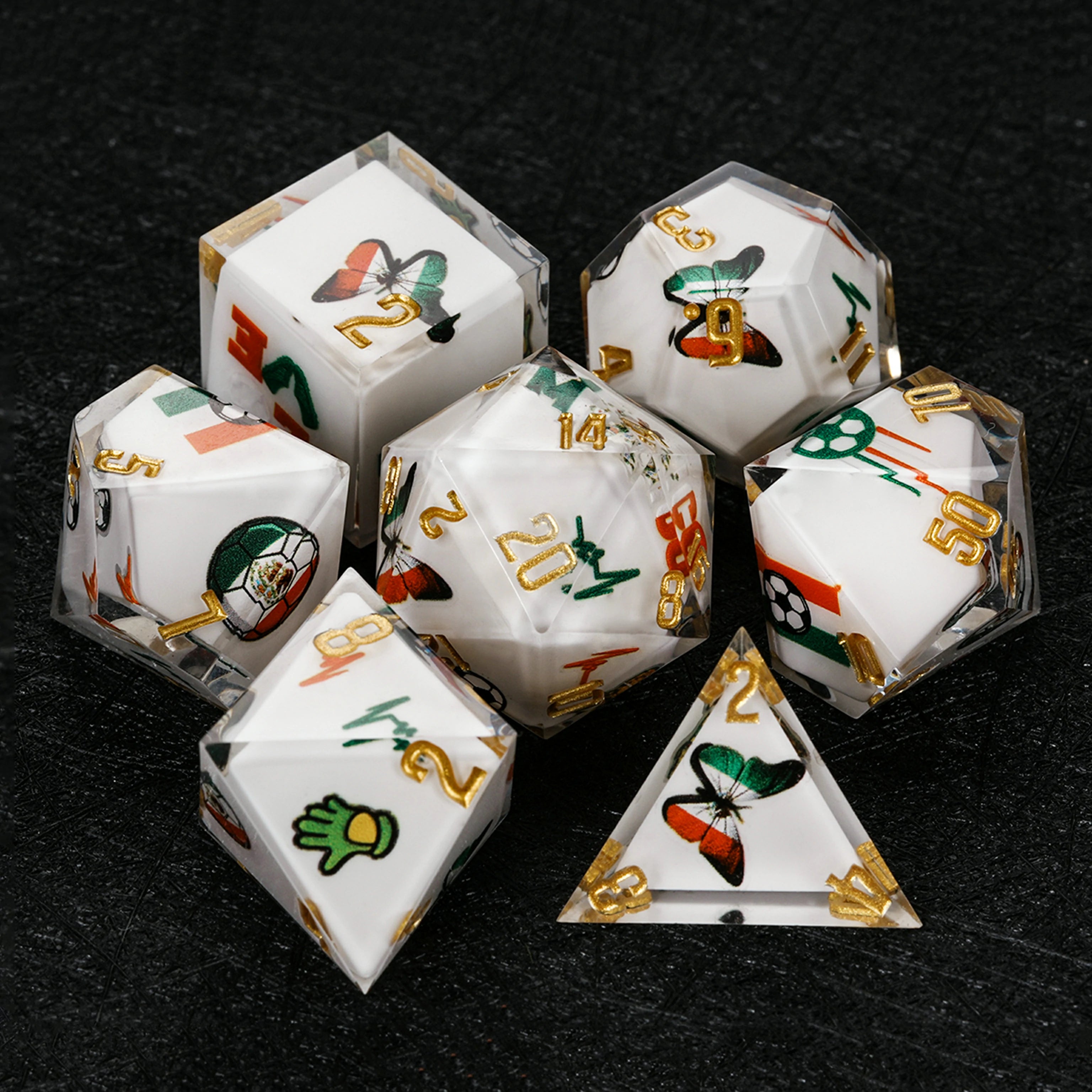 Mexico Soccer DND Dice Set – World Cup Kickstarter Resin Dice 7-Piece