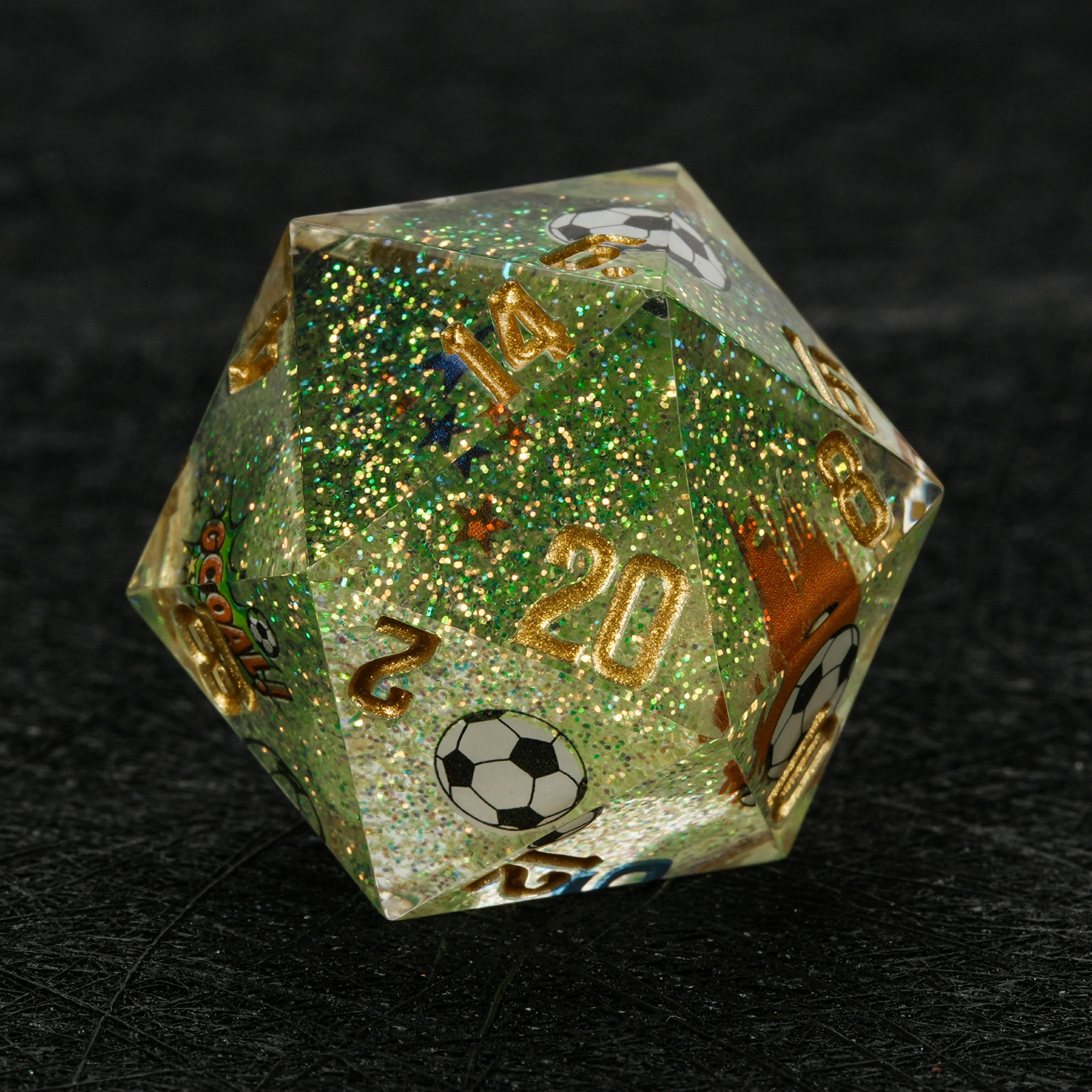 Brazil Soccer DND Dice Set – World Cup Green Glitter Resin Dice for RPG