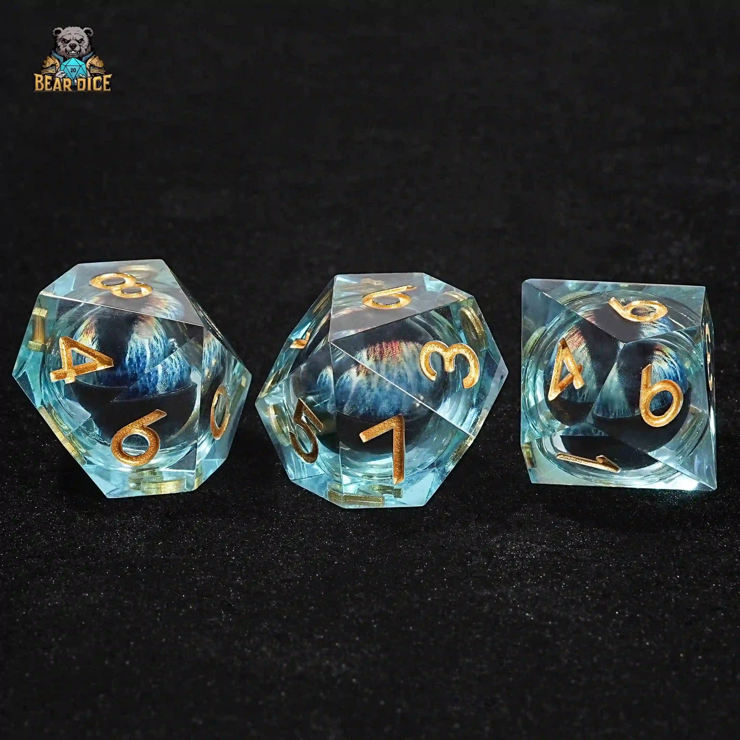 3 D10 Blue Dragon's Eye Liquid Core Dice - for Dungeons & Dragons D&D Tabletop Game | Bear Dice