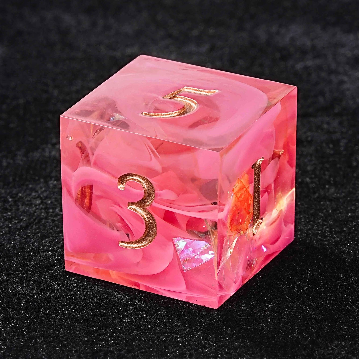 Pink Swirl Resin Love DND Dice Set + Gold Font - D6 dice | Bear Dice