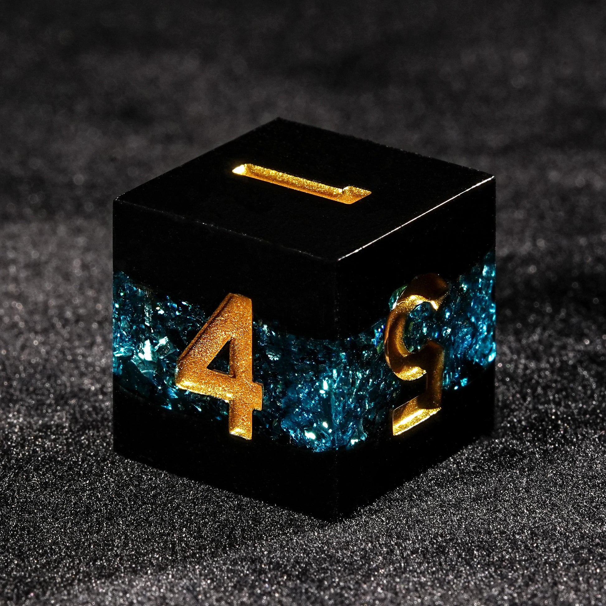 Blue Star River - Dark Resin DND D6 Dice+ Gold Font | Bear Dice