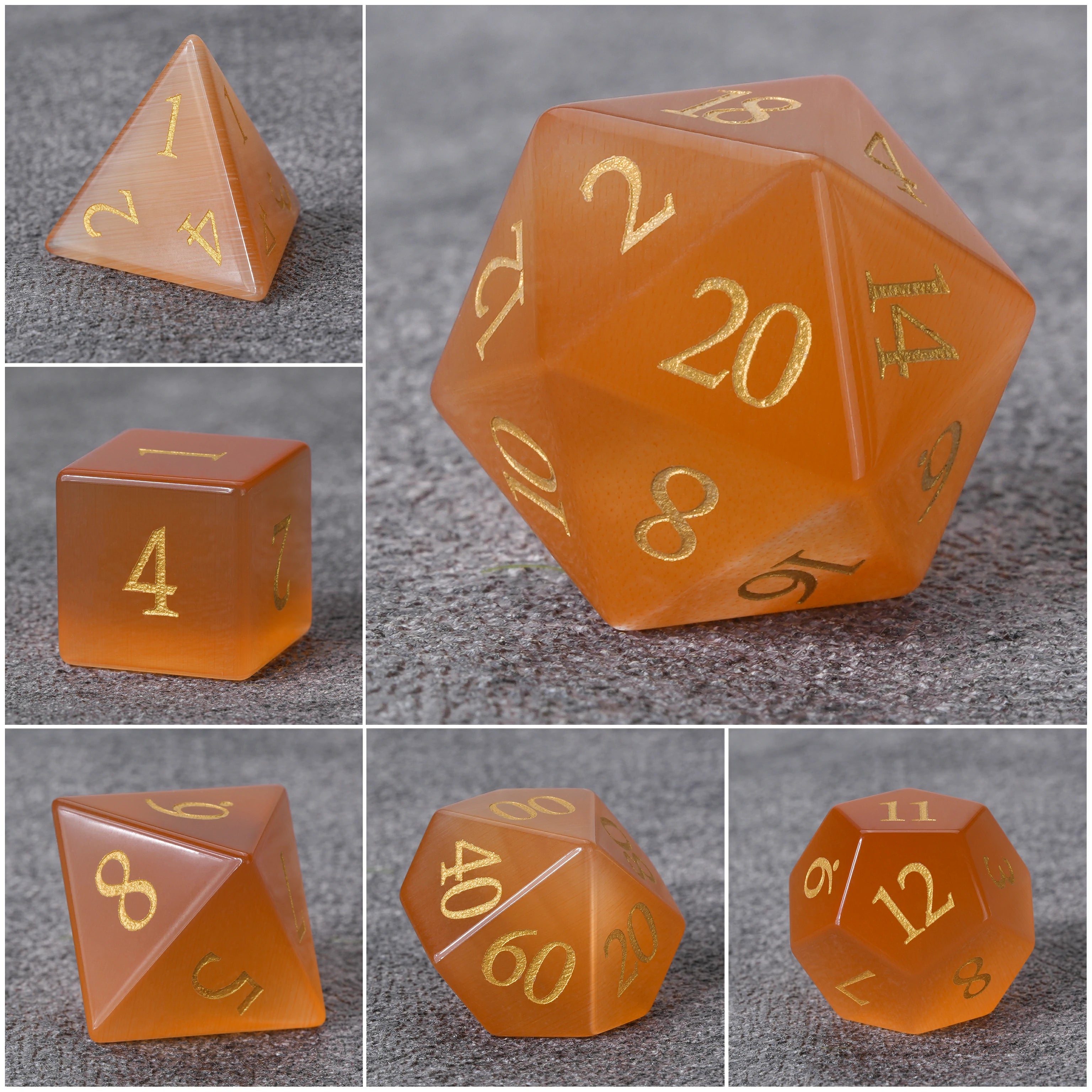 Orange Cat's Eye DND Gemstone Dice Set