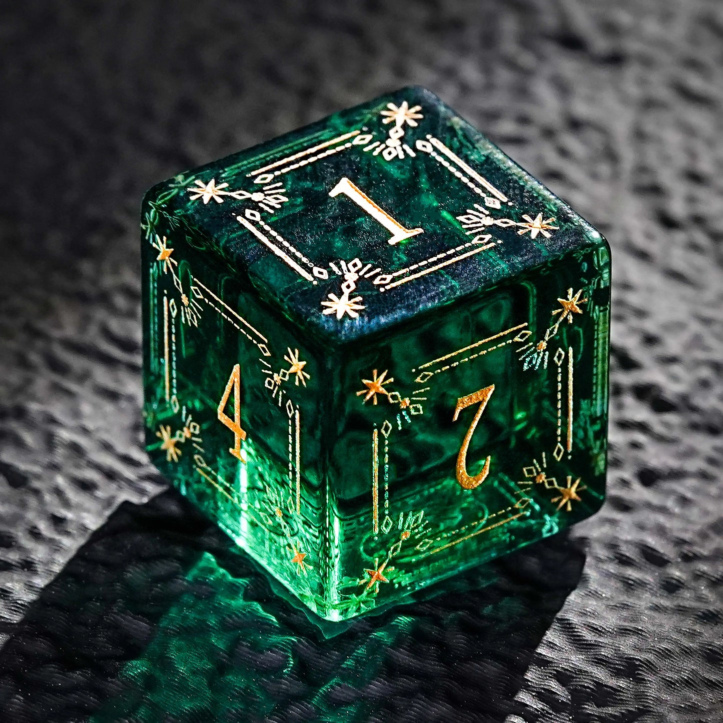 Mystic Emerald Arcane Gemstone DND D6 Dice + Gold Numbers | Bear Dice