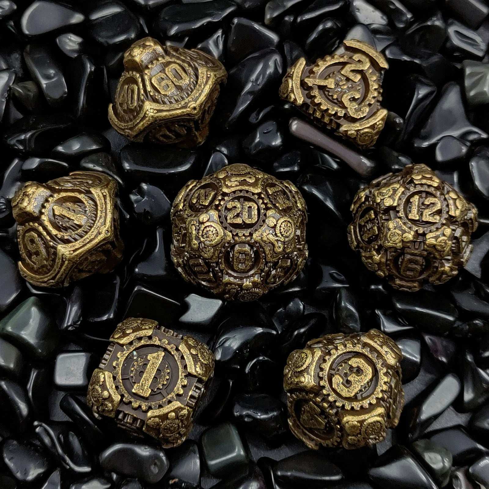 Bronze Gear Solid Metal DND Dice Set - Punk Theme | Bear Dice