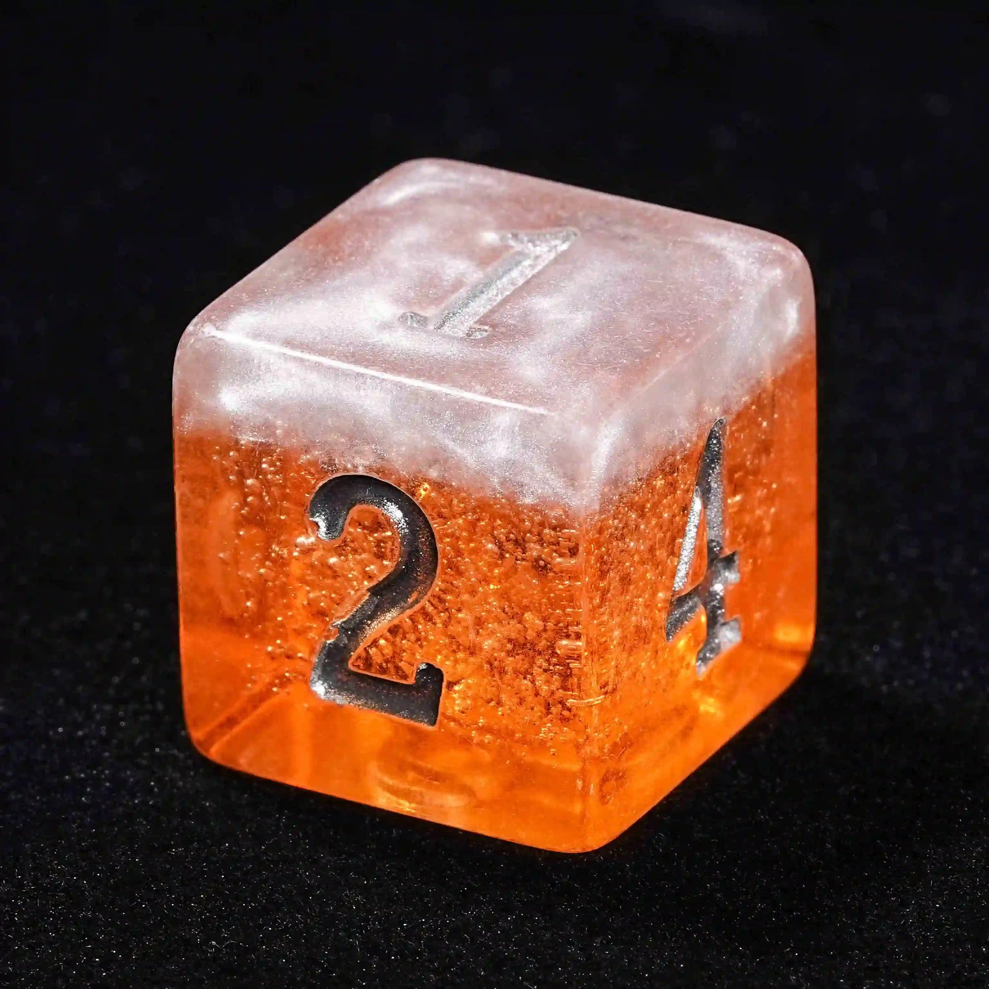 Amber Ale Beer Liquid Core Resin DND D6 Dice + Silver Font | Bear Dice