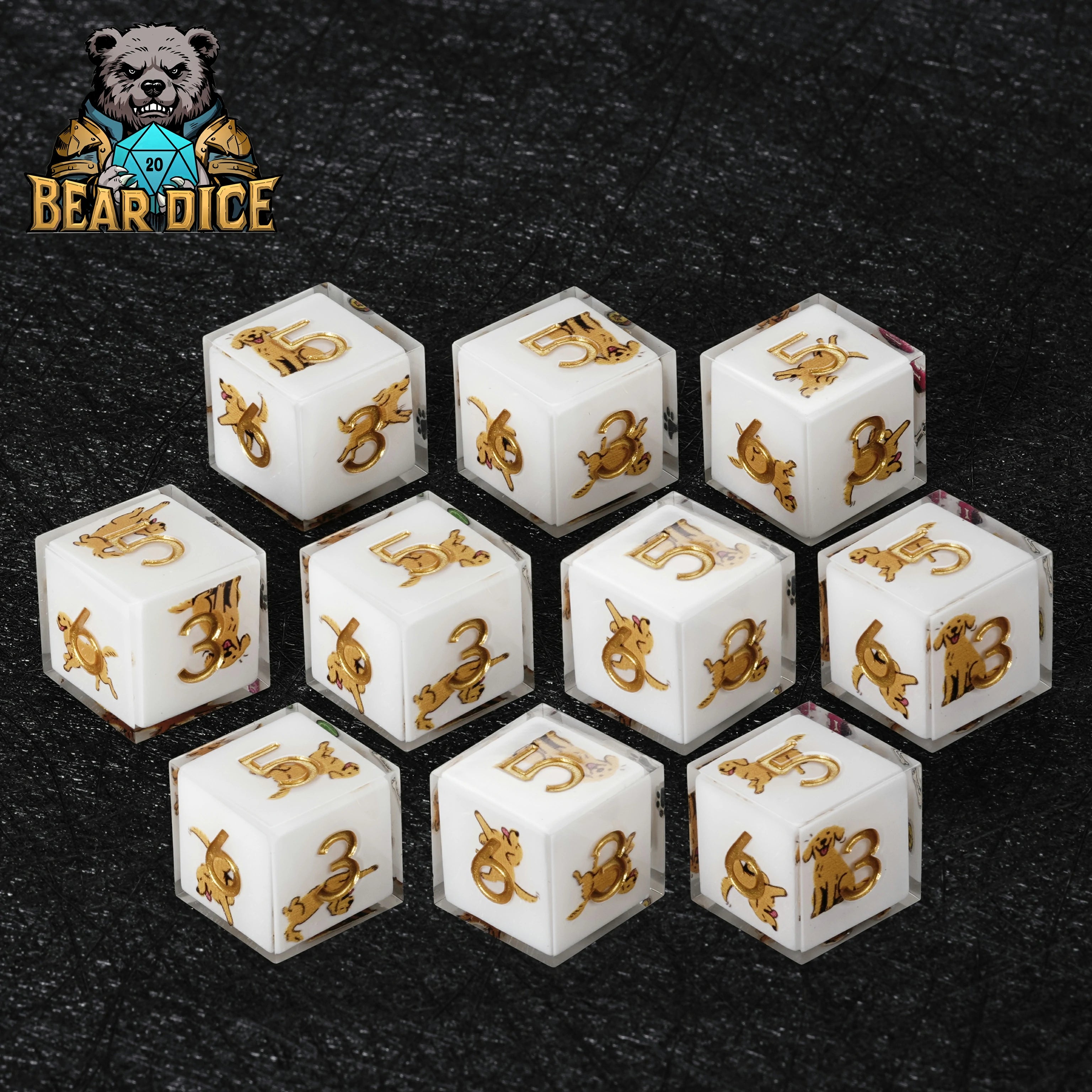 Golden Retriever White Resin DND D6 Dice Set – Cute Dog Dice for RPG