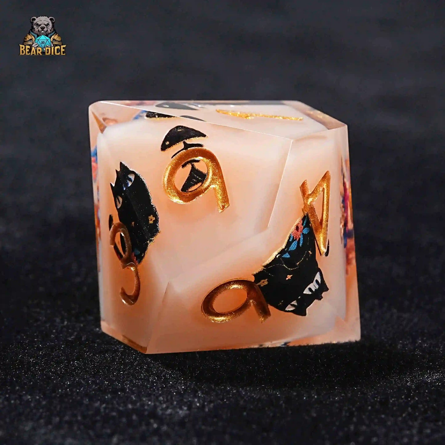 Flower Black Cat D10 Flesh Pink Resin D&D Dice | Bear Dice