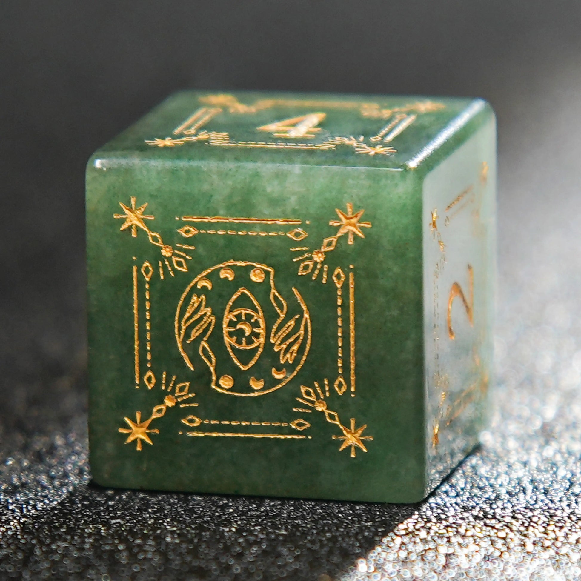 Emerald Gems D&D 6 Sided Dice + Gold Numeric Runes | Bear Dice