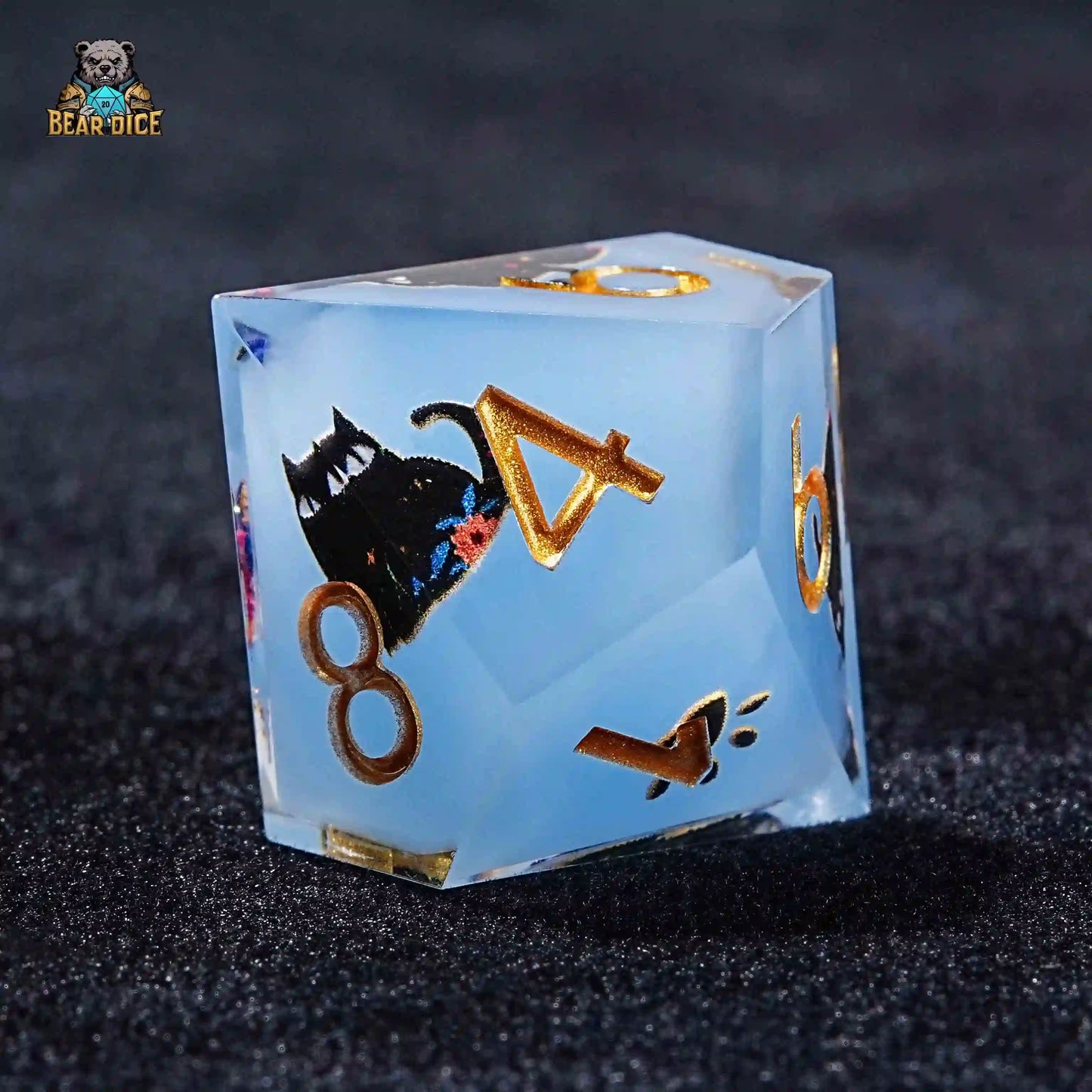 Charming Cat - Themed D10 Dice Made of Deep - Blue Resin | Bear Dice