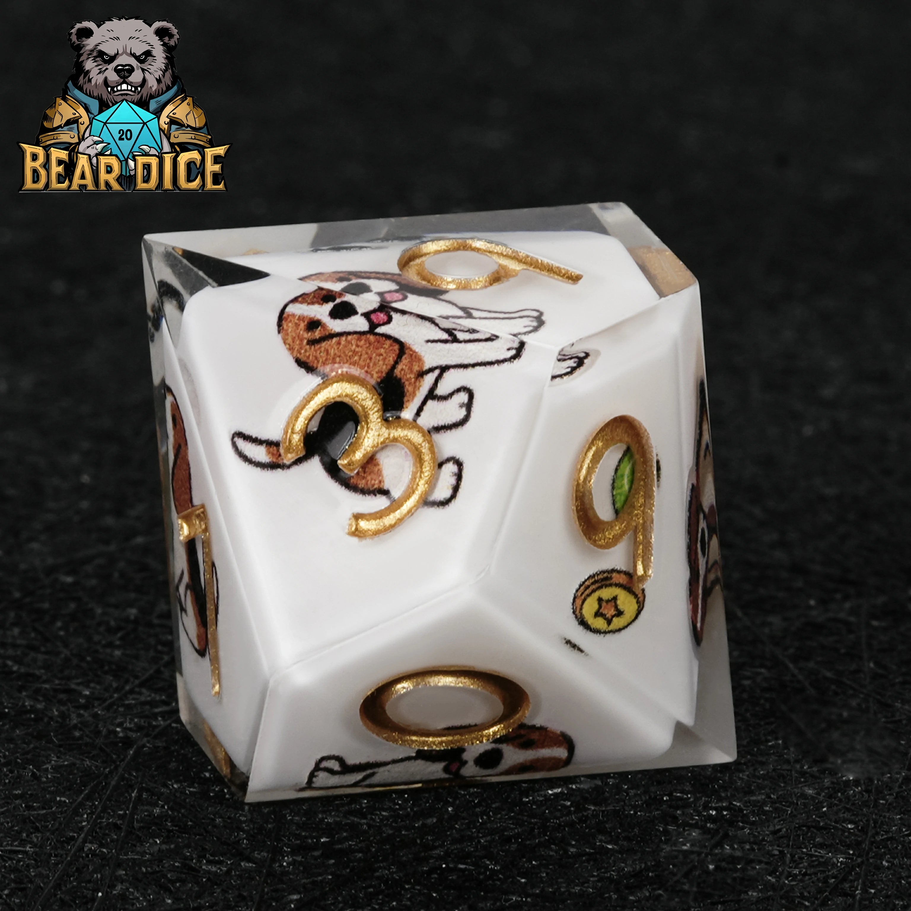 Beagle White Resin D&D D10 Dice | Single D10 for RPG Games