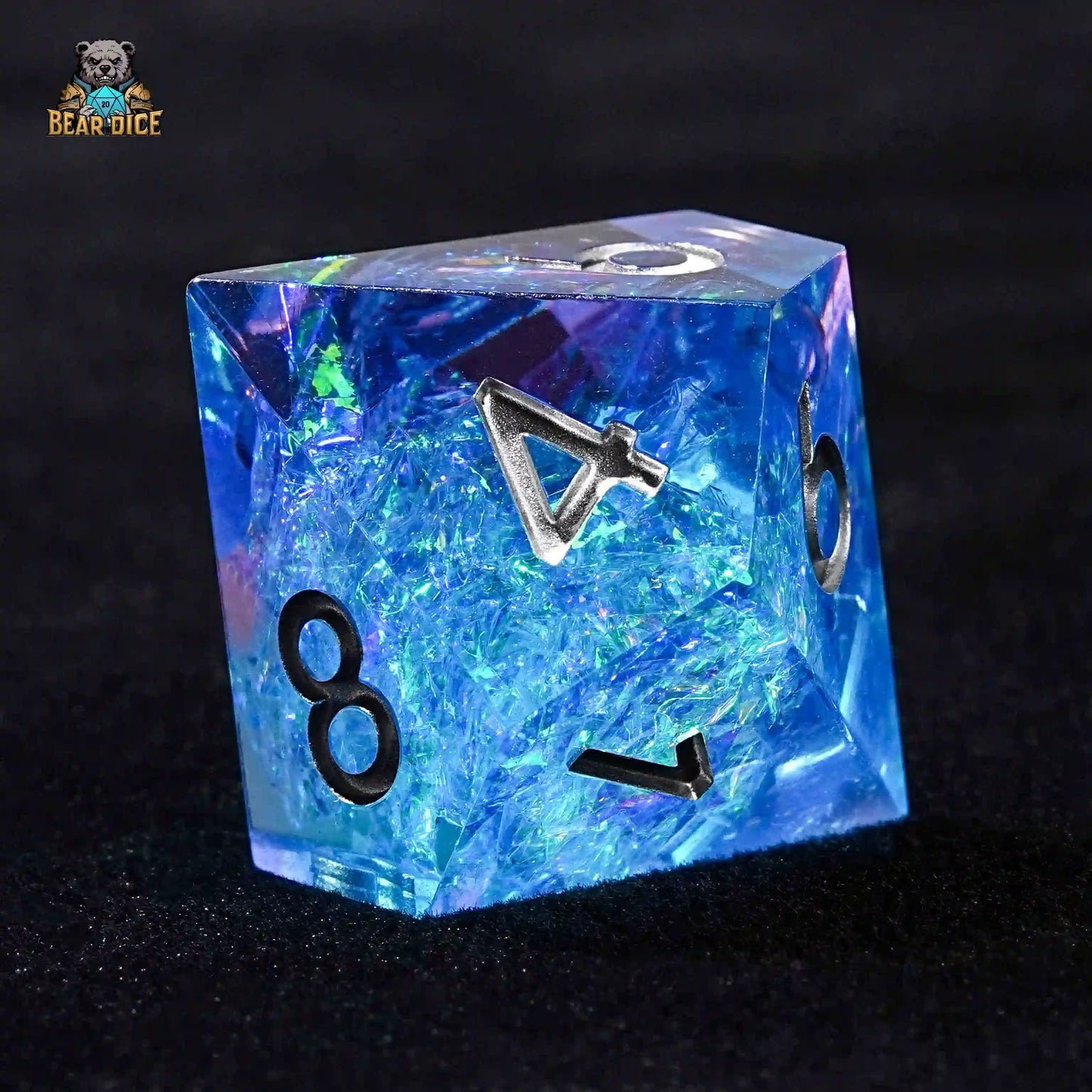 Blue Essence D10 Resin Solid Dice - Silver Font | Bear Dice