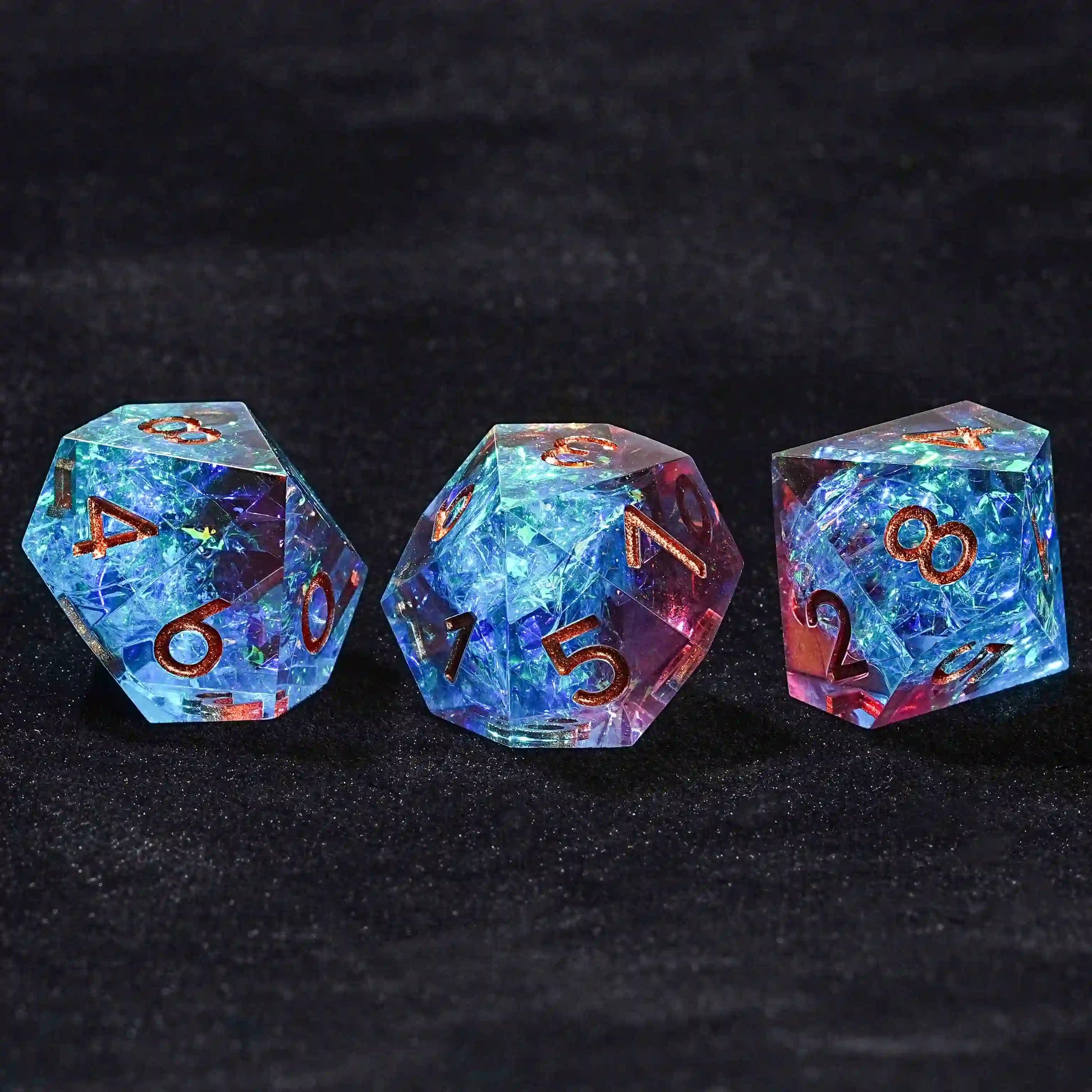 3D10 Fantasy Translucent Red Blue Resin D&D Dice - copper Numbers | Bear Dice