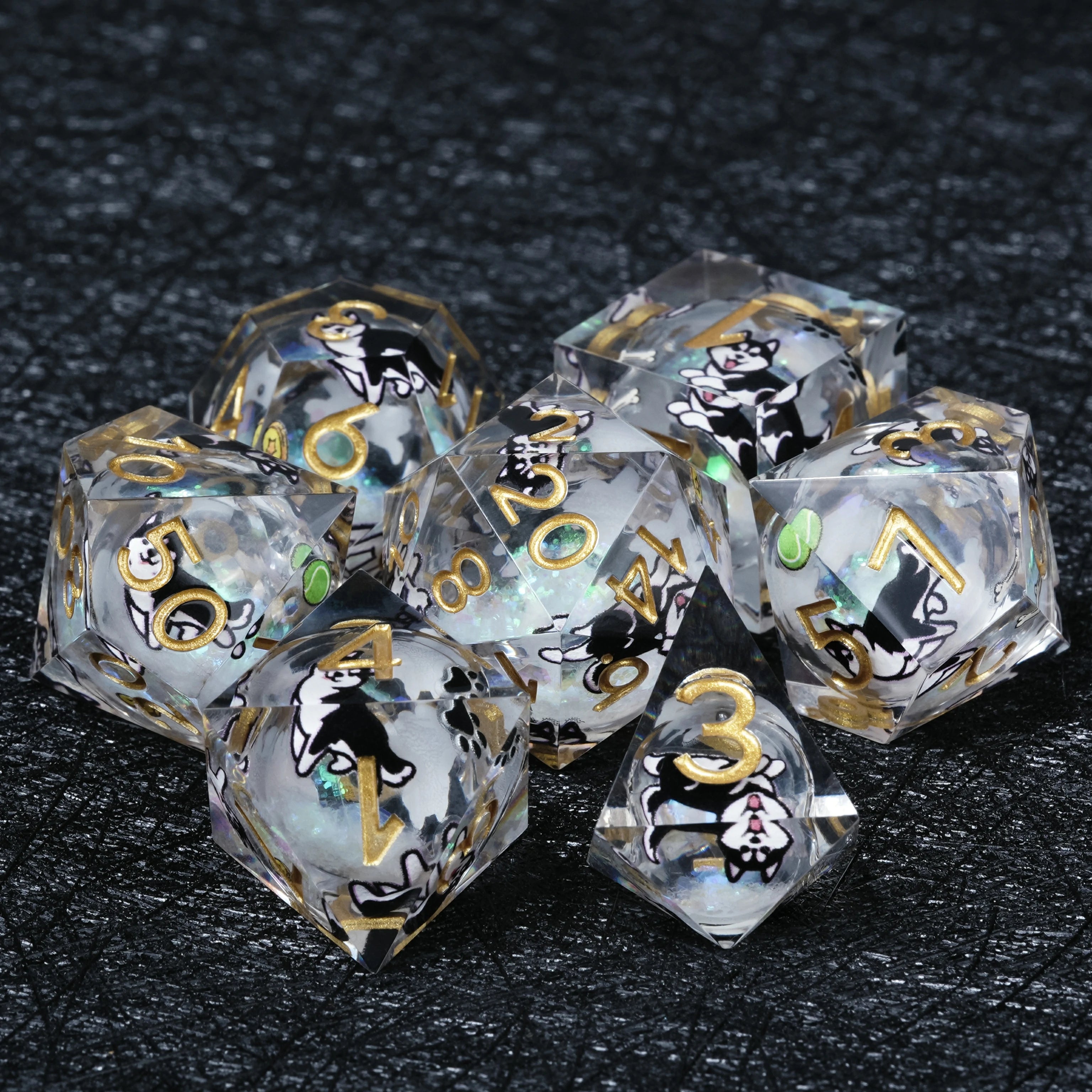 Husky White Liquid-Core Resin Dice Set | Gold Numbers