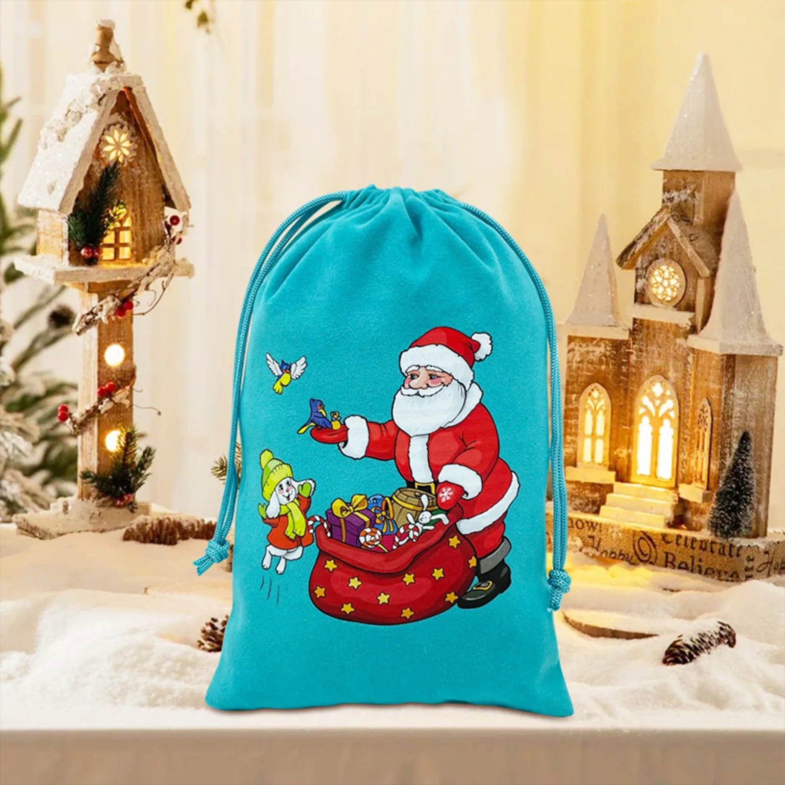 Christmas themed drawstring bag for board game dice storage, cute velvet gift bag